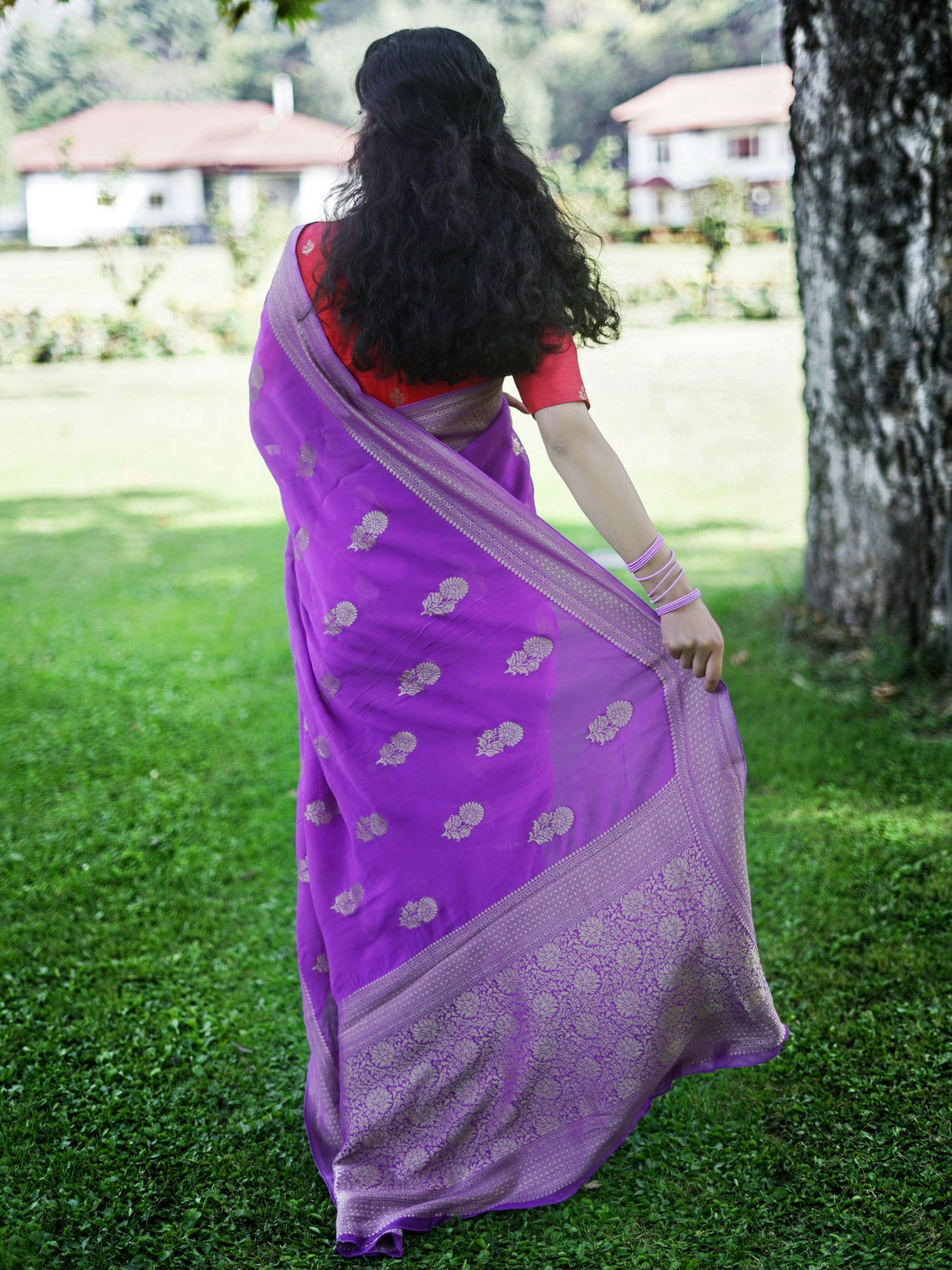 NISHA - PURPLE VISCOSE SAREE WITH BUTTA