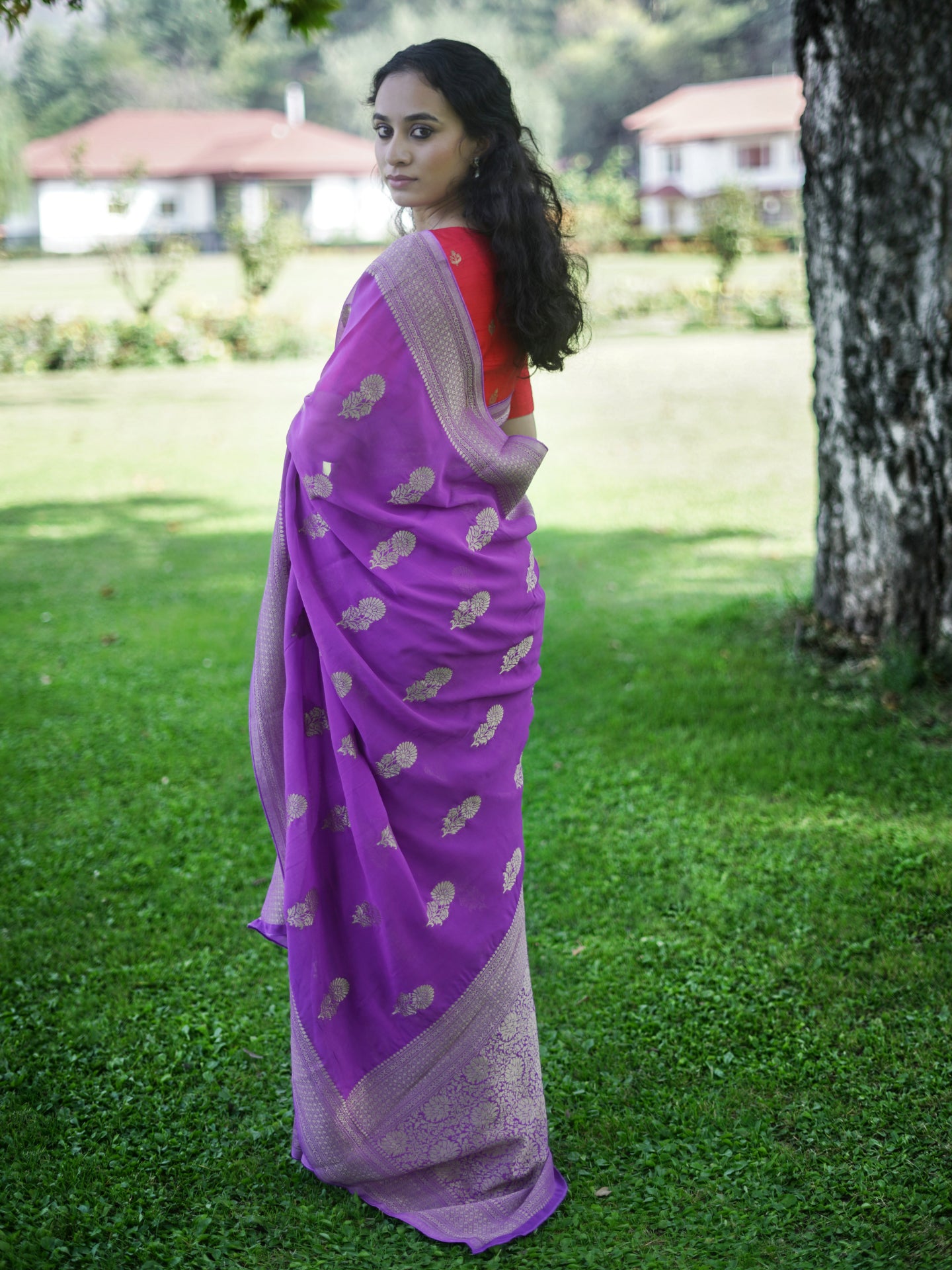 NISHA - PURPLE VISCOSE SAREE WITH BUTTA