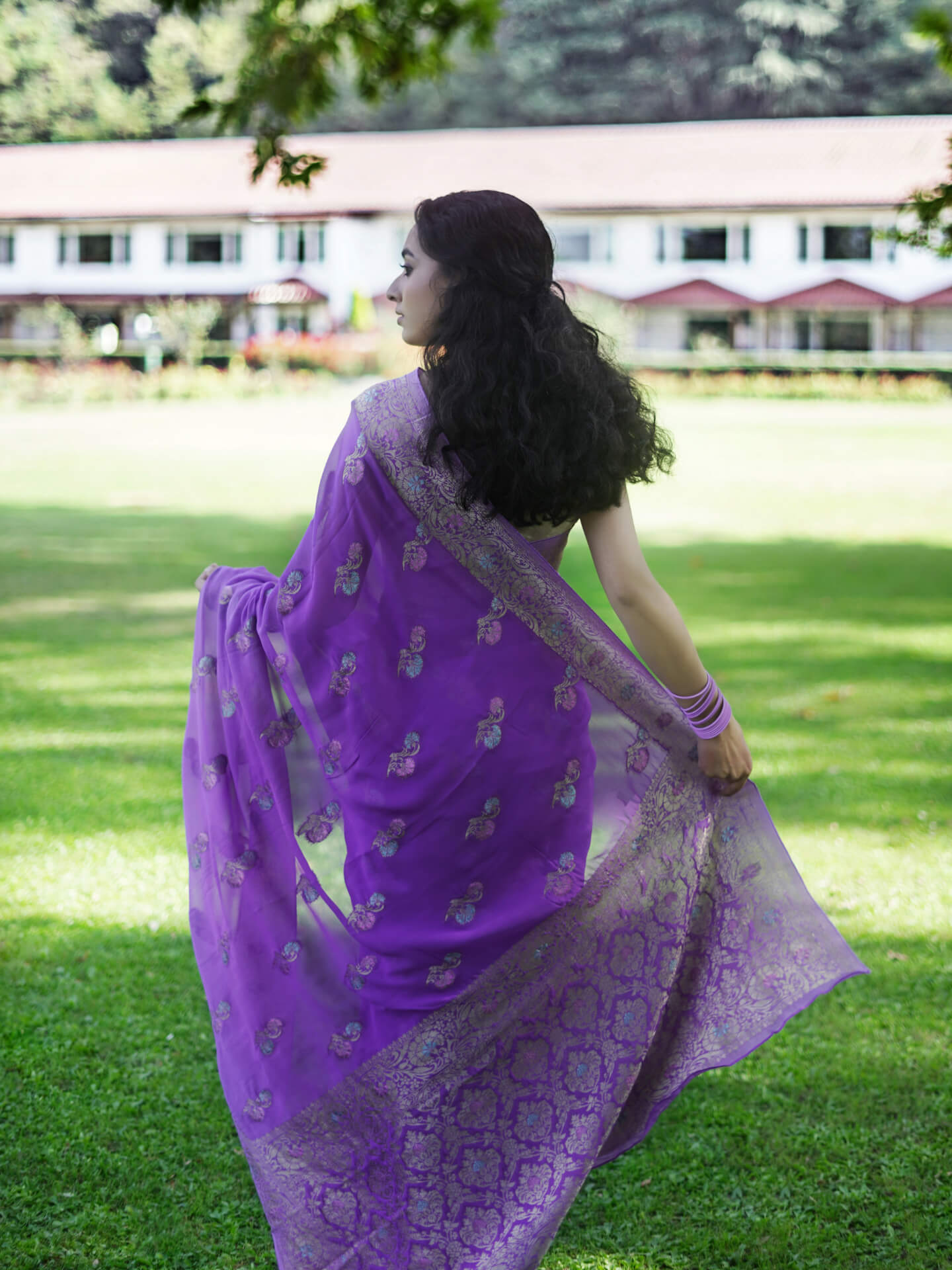 SIMRAN - PURPLE VISCOSE SAREE WITH BUTTIES FLORAL