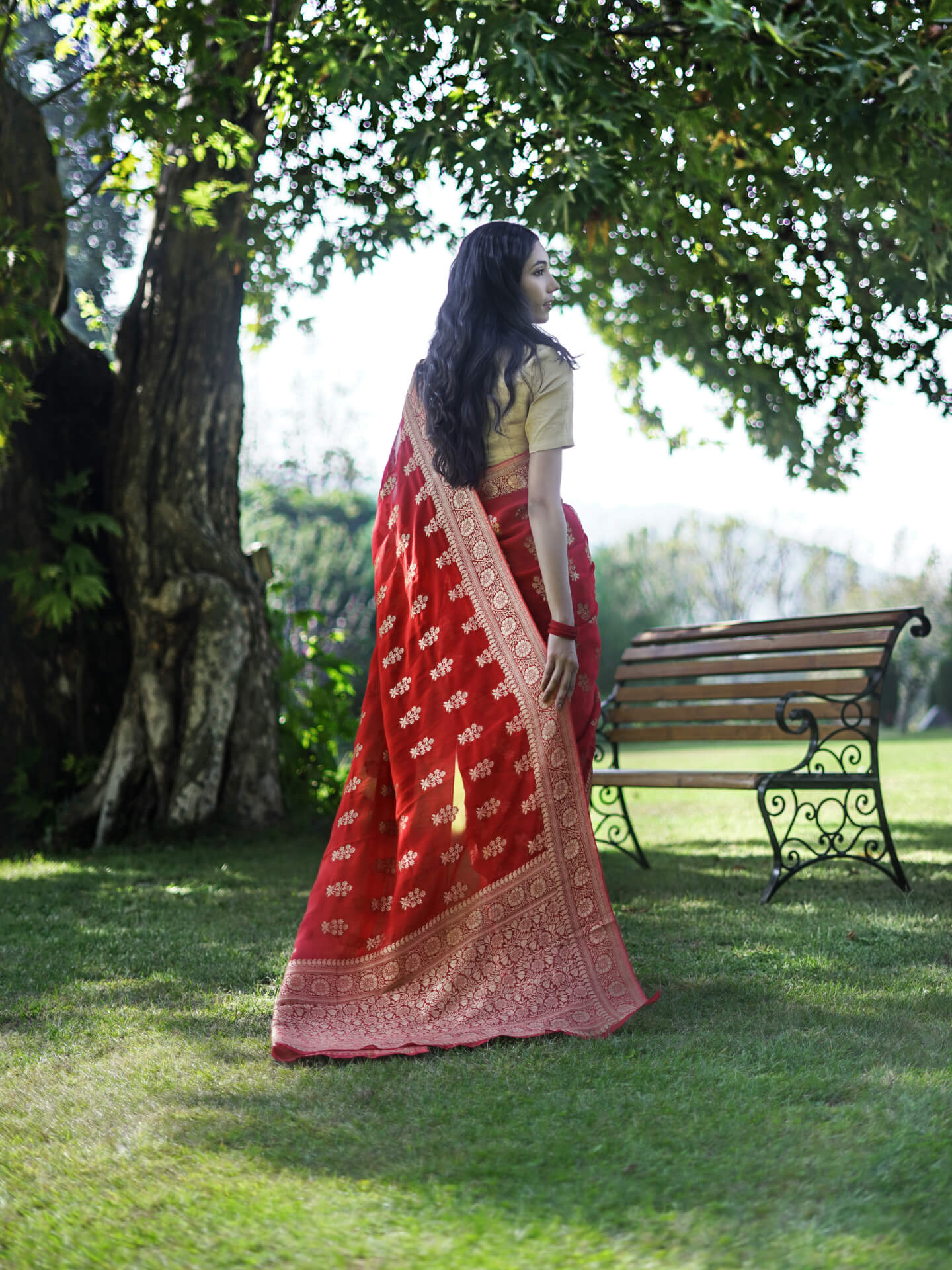 HINA - CARROT RED VISCOSE SAREE WITH GOLDEN BORDER