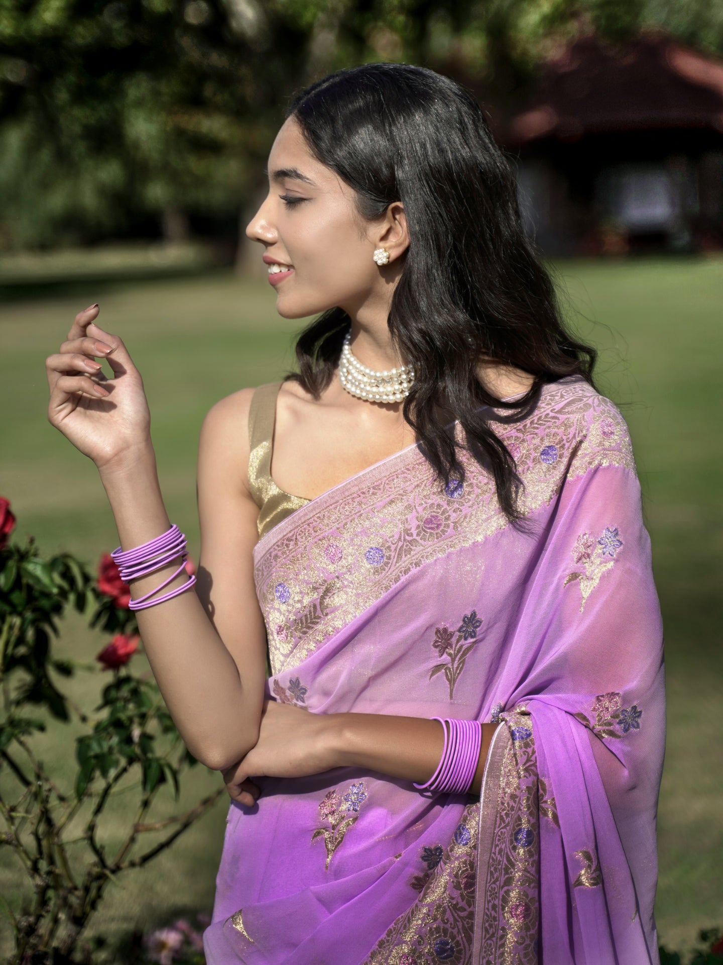 NIHARIKA - LAVENDER VISCOSE SAREE WITH PASTEL BUTTI