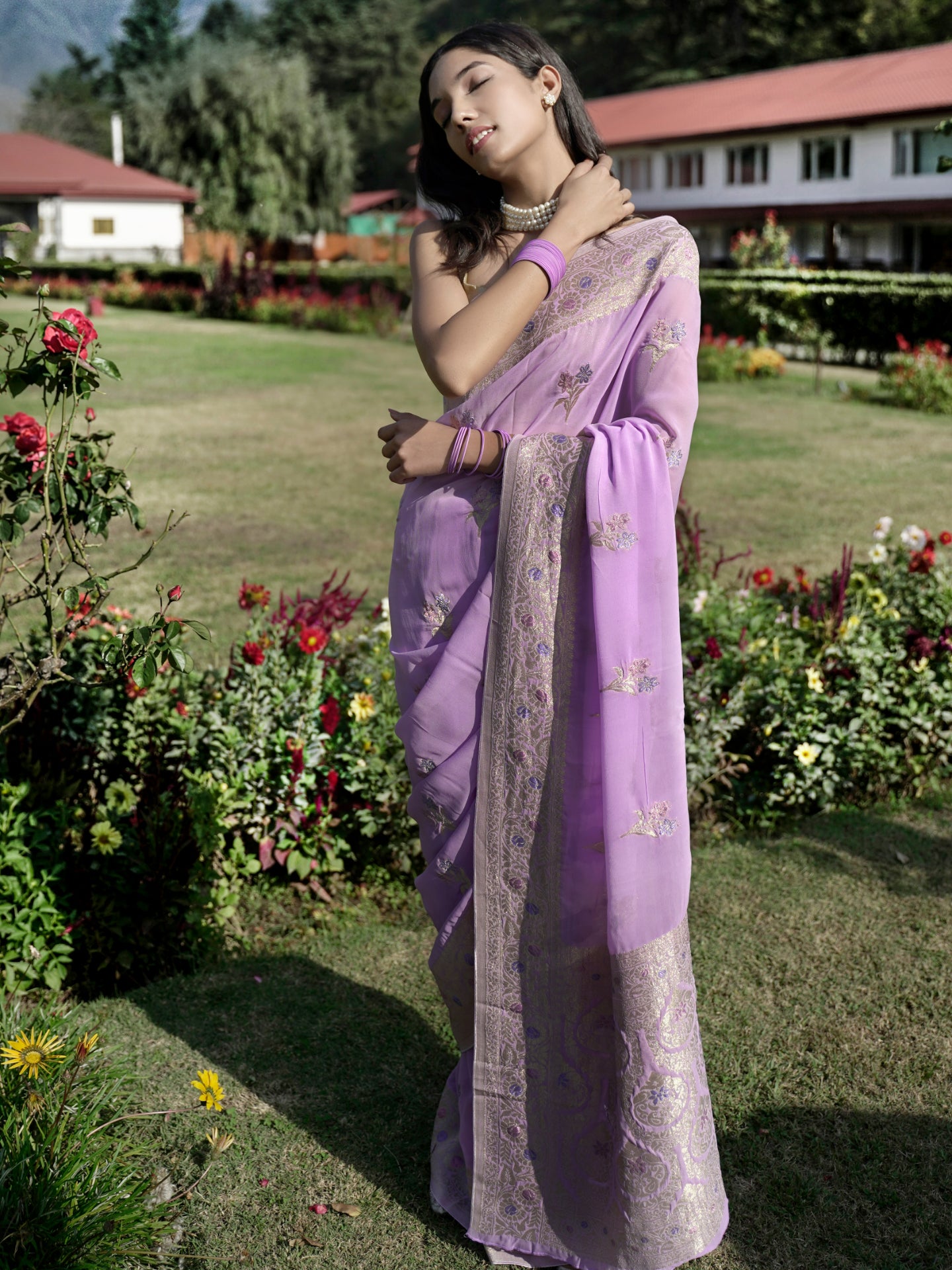 NIHARIKA - LAVENDER VISCOSE SAREE WITH PASTEL BUTTI