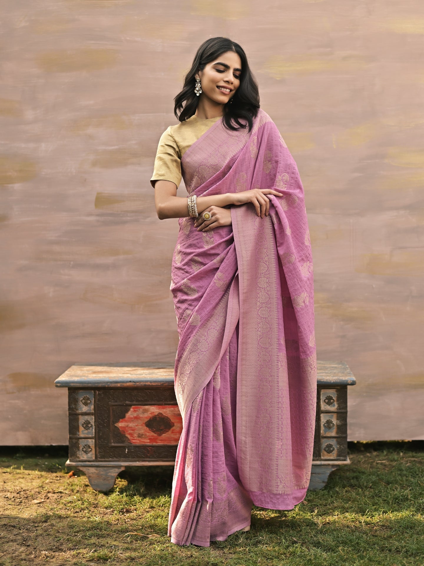 AGRIMA - LAVENDAR VISCOSE SAREE WITH OVERALL BUTTA
