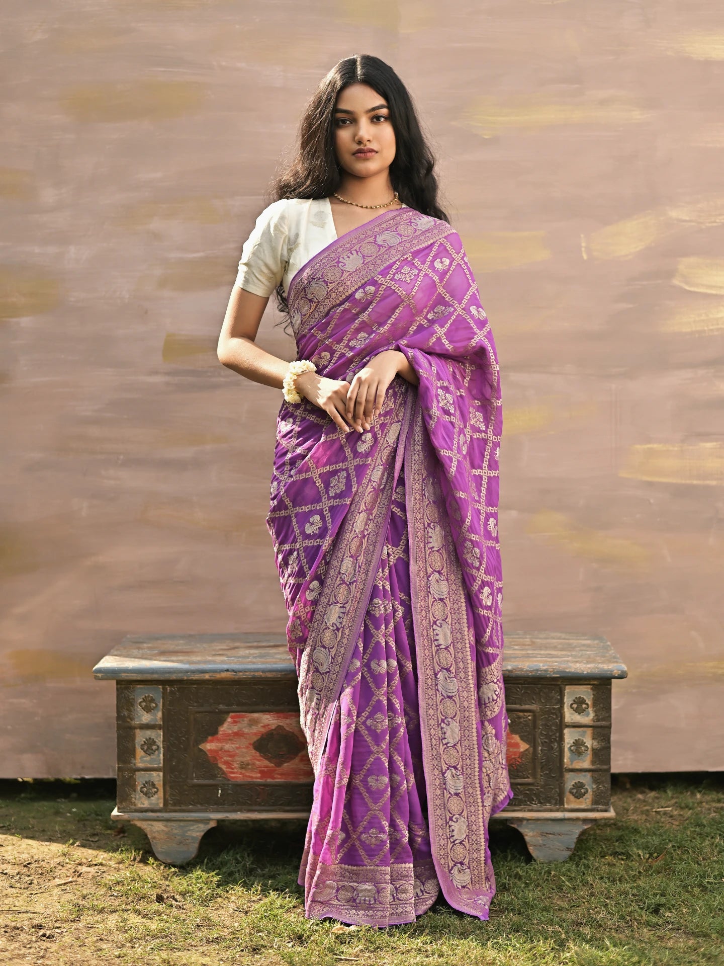MAHIKA - PURPLE VISCOSE SAREE WITH JAAL WITH FLORAL /FIGURE BUTTA