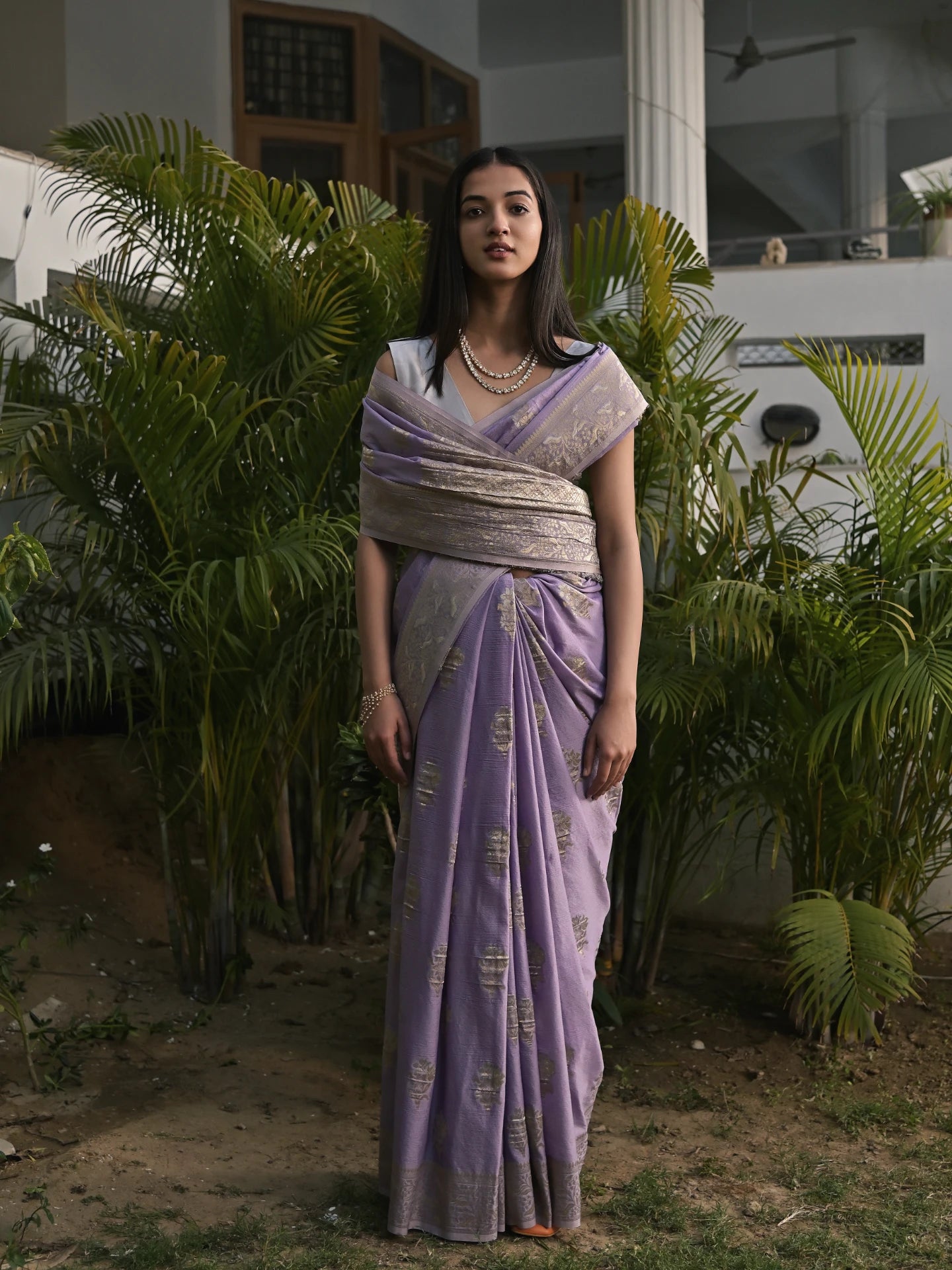 AASHI - LILAC CREPE SAREE WITH PASTEL BUTTIES
