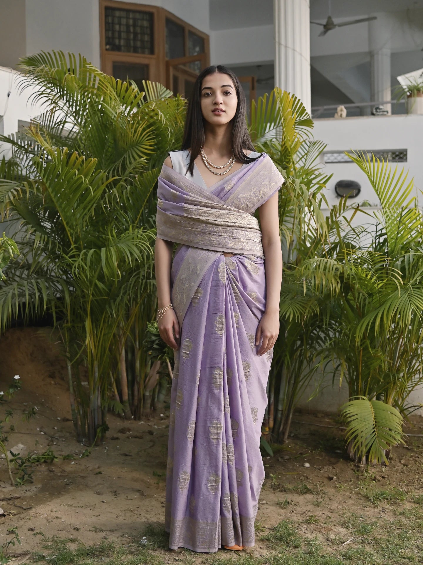 AASHI - LILAC CREPE SAREE WITH PASTEL BUTTIES