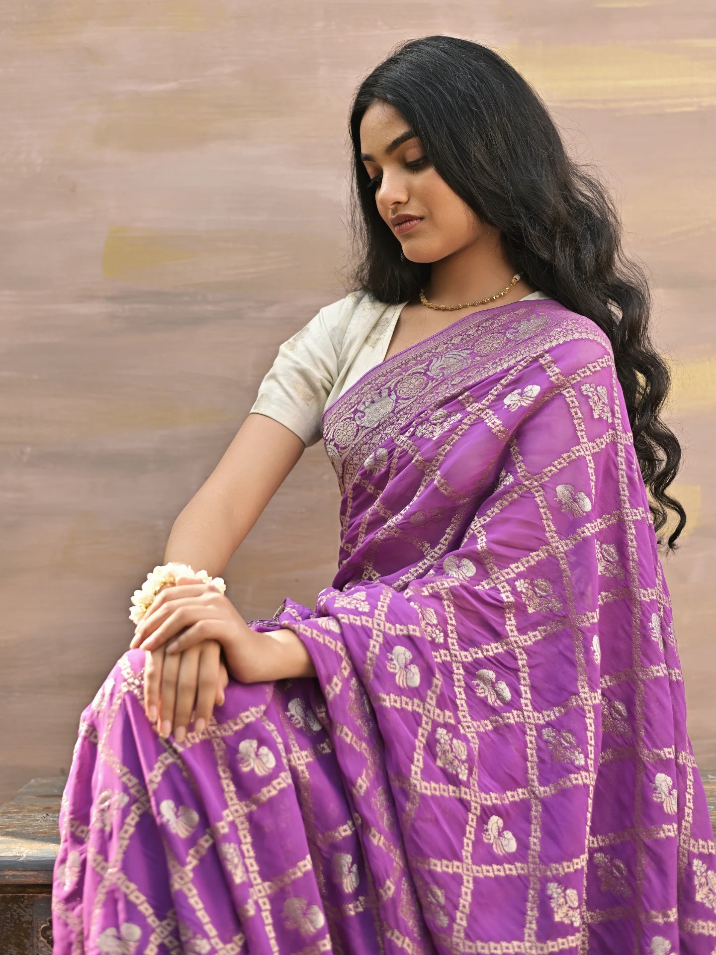 MAHIKA - PURPLE VISCOSE SAREE WITH JAAL WITH FLORAL /FIGURE BUTTA