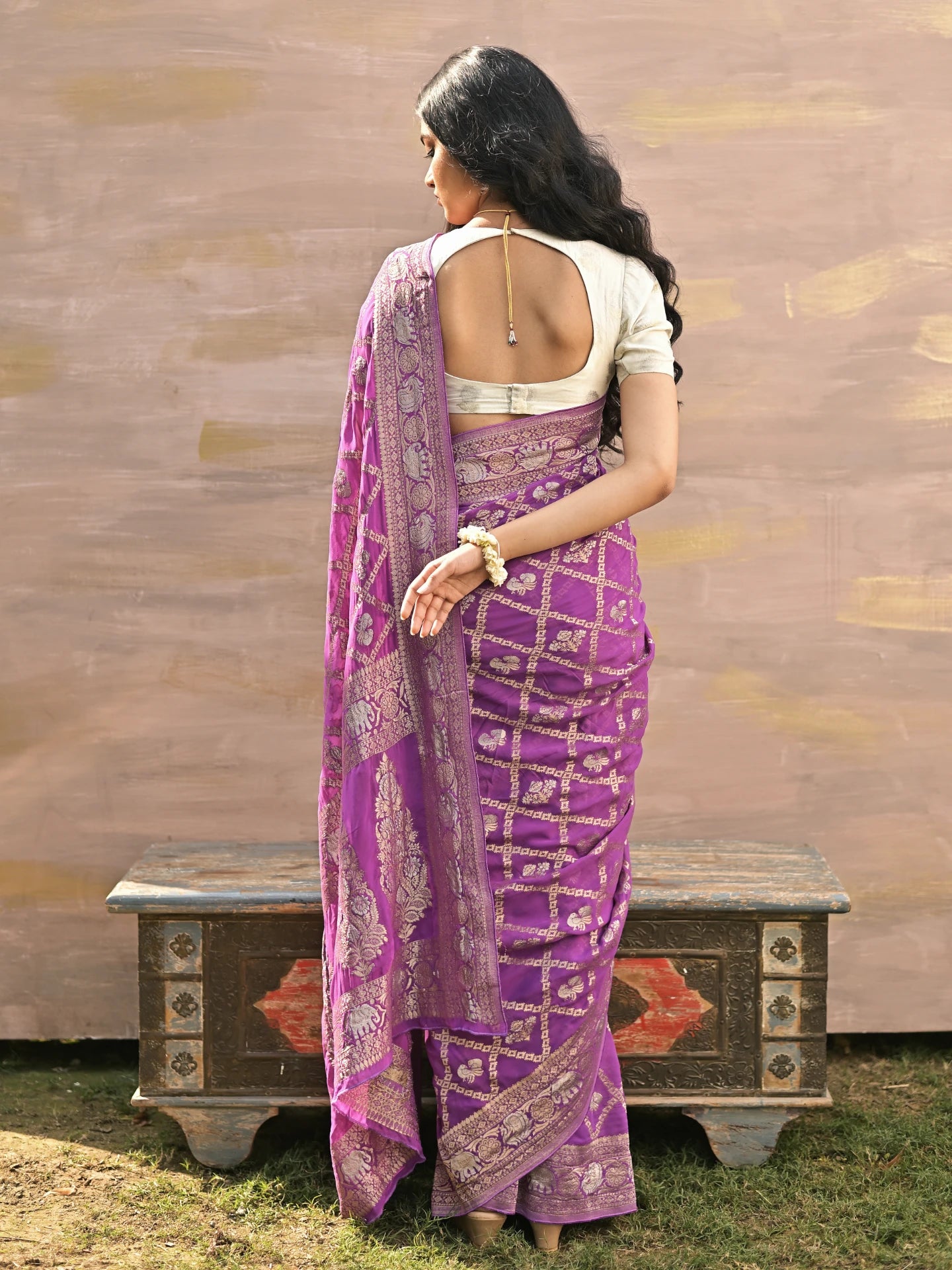 MAHIKA - PURPLE VISCOSE SAREE WITH JAAL WITH FLORAL /FIGURE BUTTA