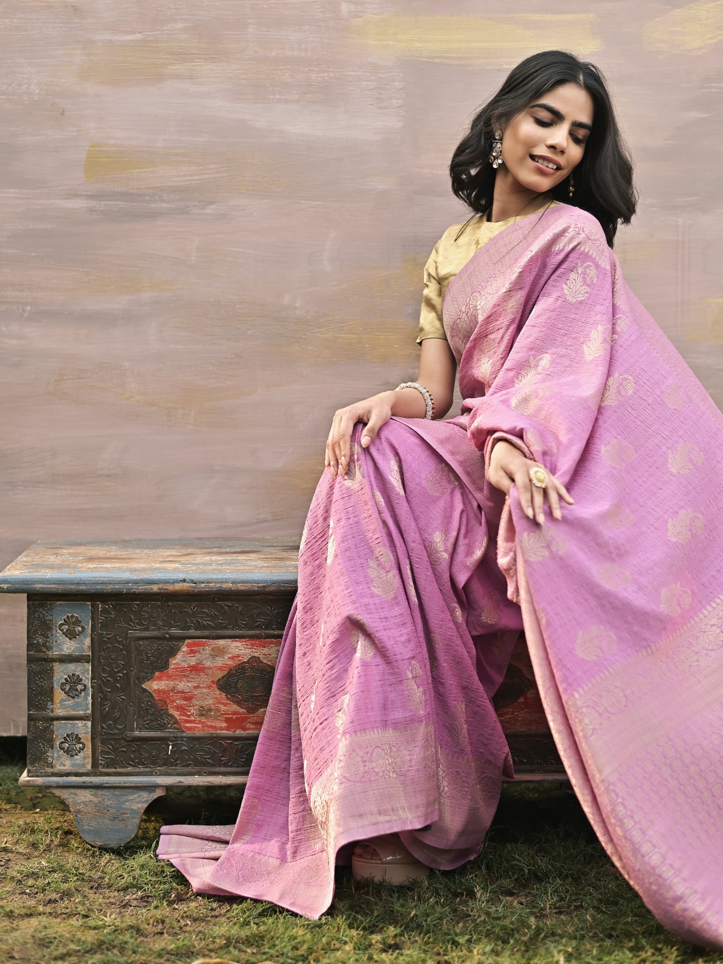 AGRIMA - LAVENDAR VISCOSE SAREE WITH OVERALL BUTTA