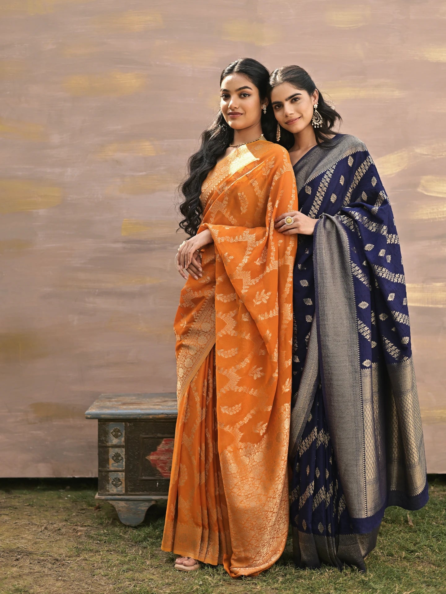 MYRA - Orange VISCOSE SAREE WITH ALL OVER FLORAL JAAL AND BUTTA