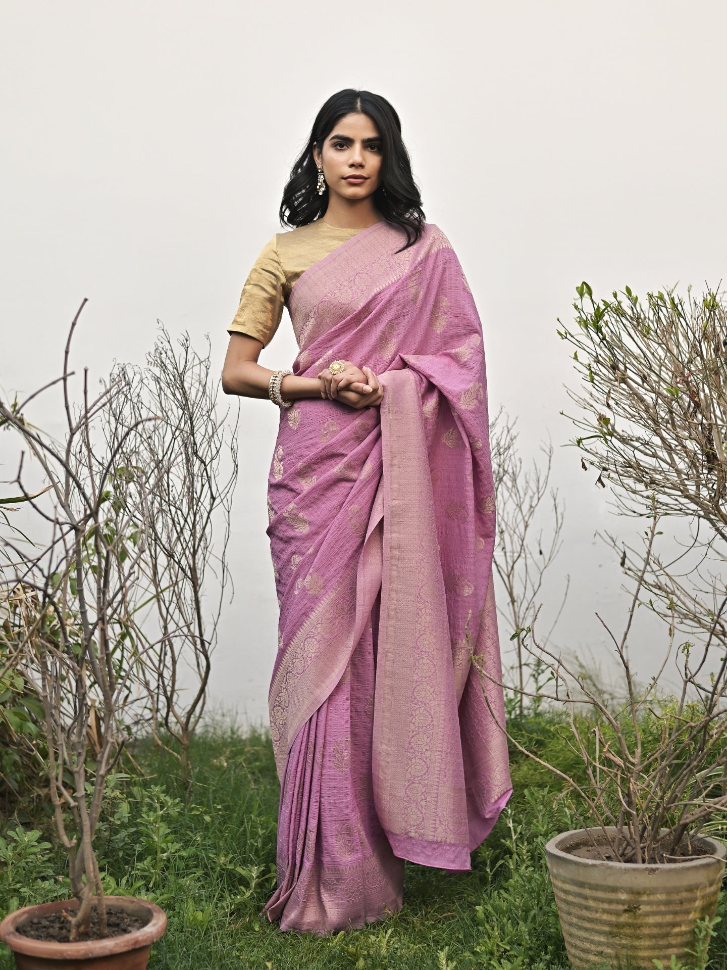 AGRIMA - LAVENDAR VISCOSE SAREE WITH OVERALL BUTTA