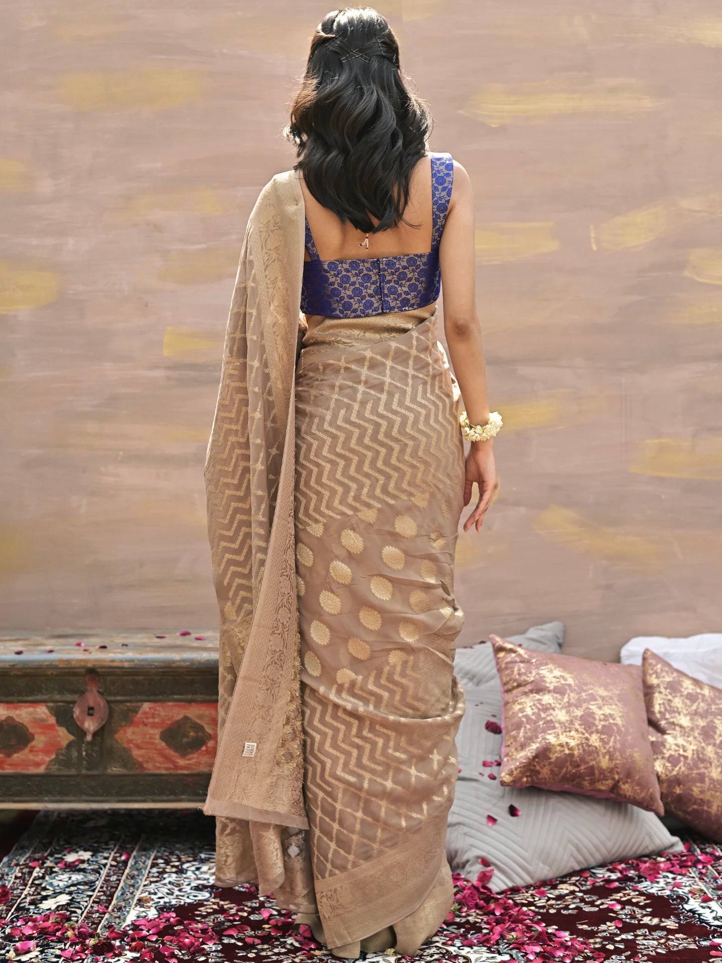 HARINI - LIGHT BROWN VISCOSE SAREE WITH JAAL AND BUTTI