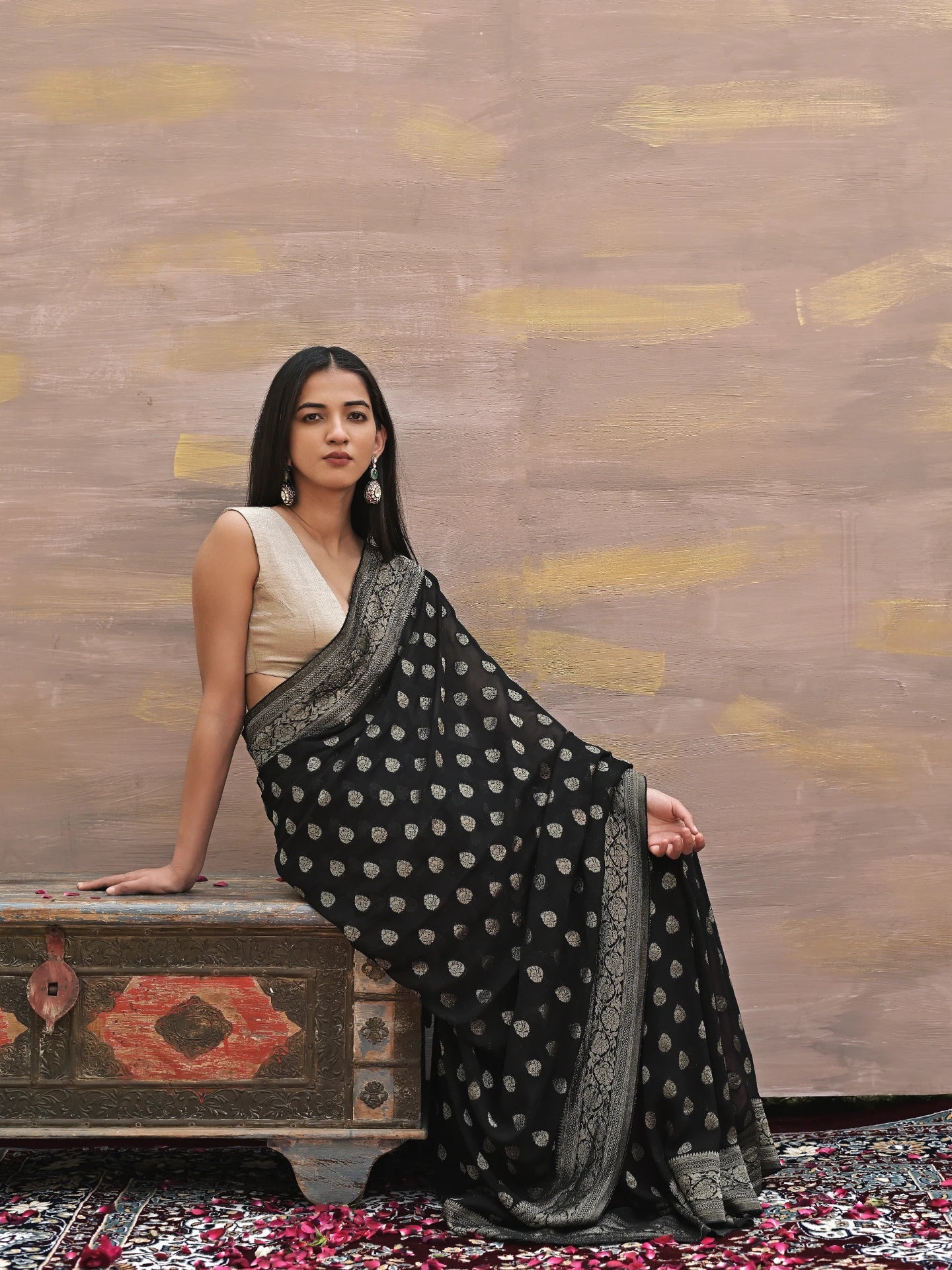 VAANI - BLACK VISCOSE SAREE WITH OVERALL BUTTA