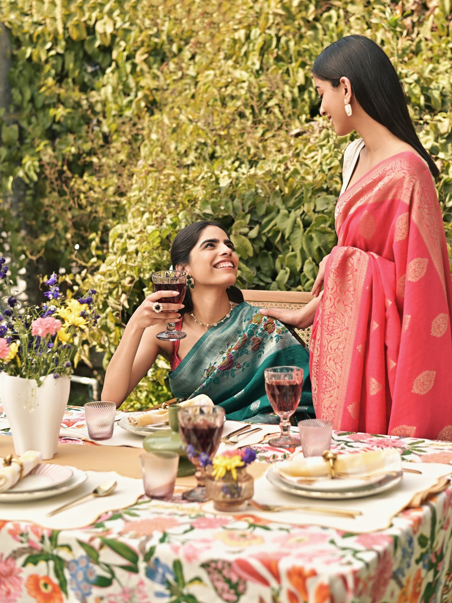 SIYA - CARROT PINK VISCOSE SAREE WITH OVERALL BUTTA