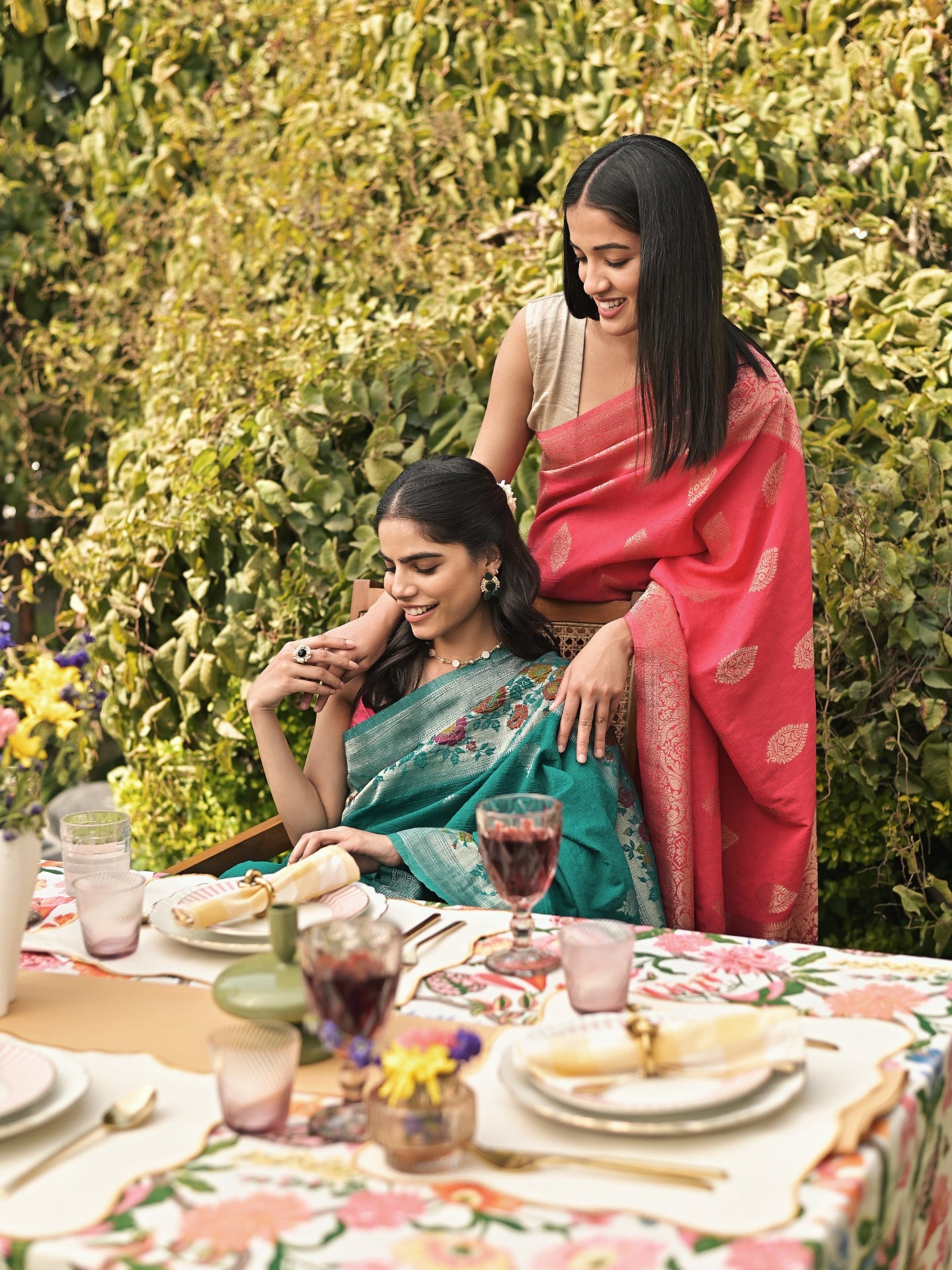 SIYA - CARROT PINK VISCOSE SAREE WITH OVERALL BUTTA