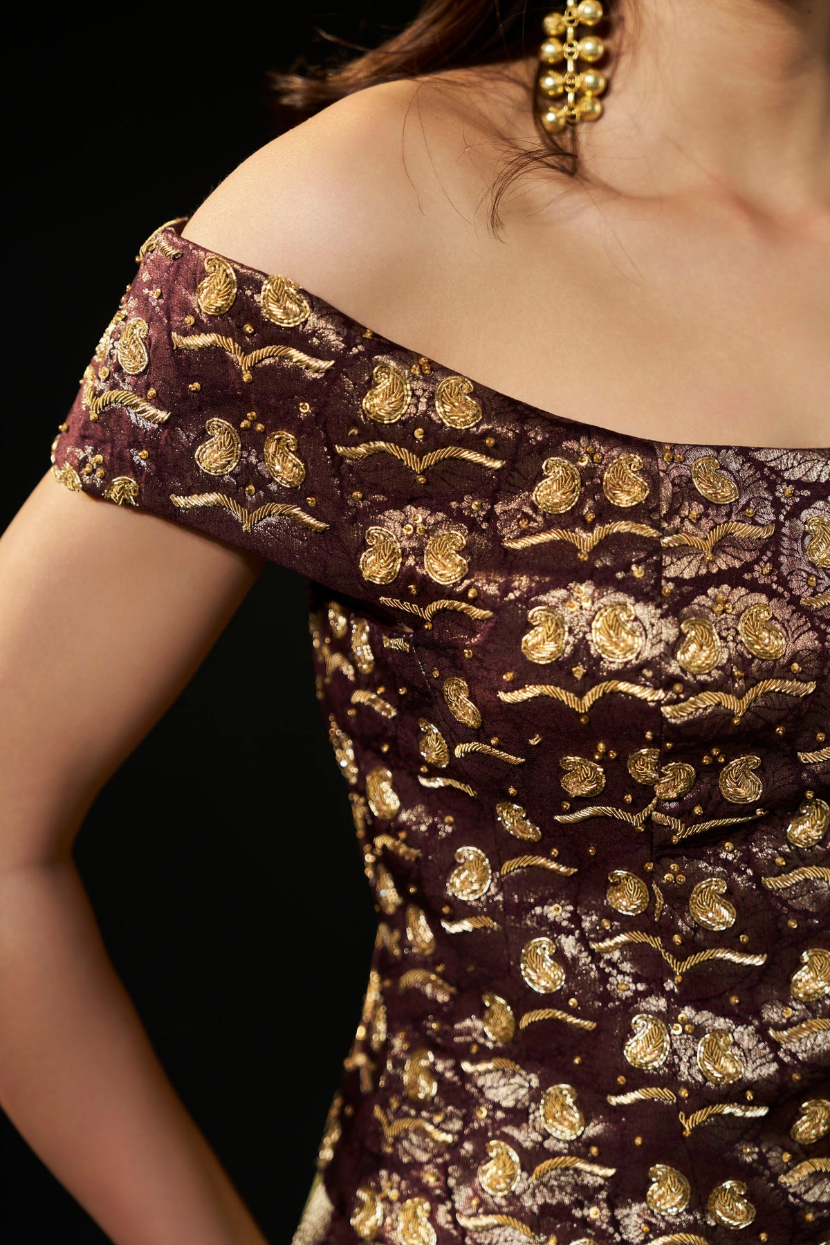 Brown Hand-Embellished Zardozi Brocade Blouse