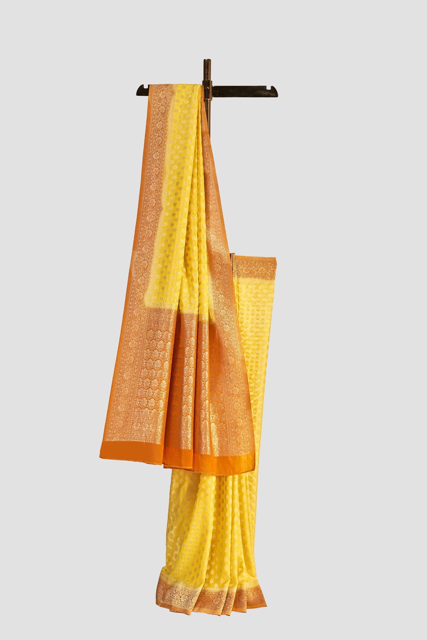 Yellow Georgette Brocade Saree