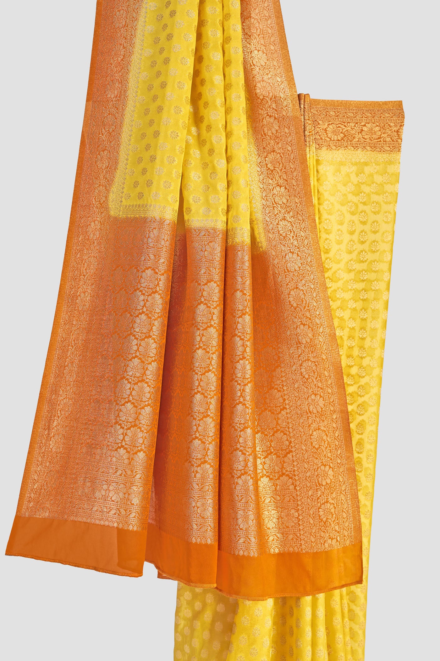 Yellow Georgette Brocade Saree