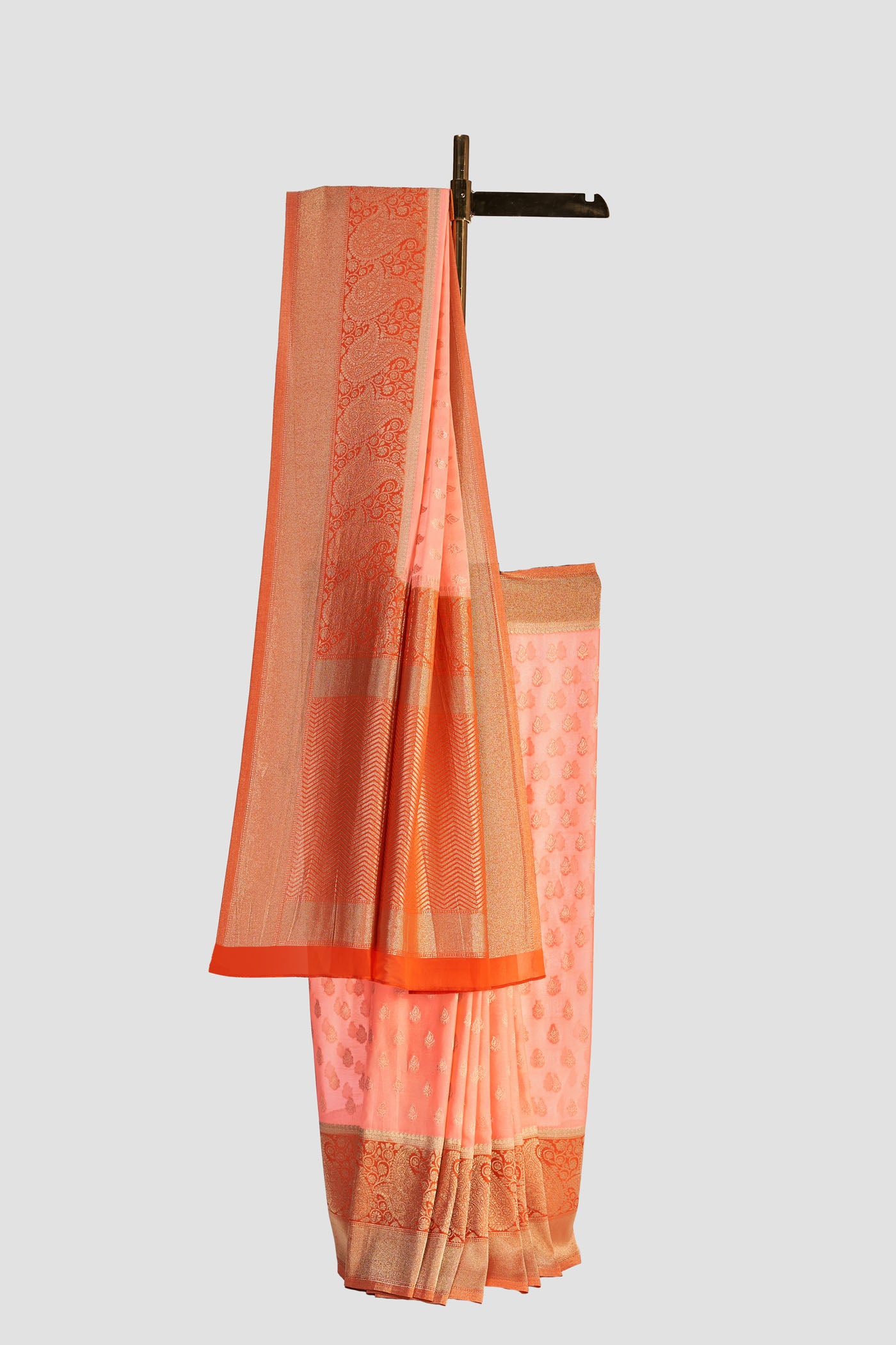 Peach Georgette Brocade Saree
