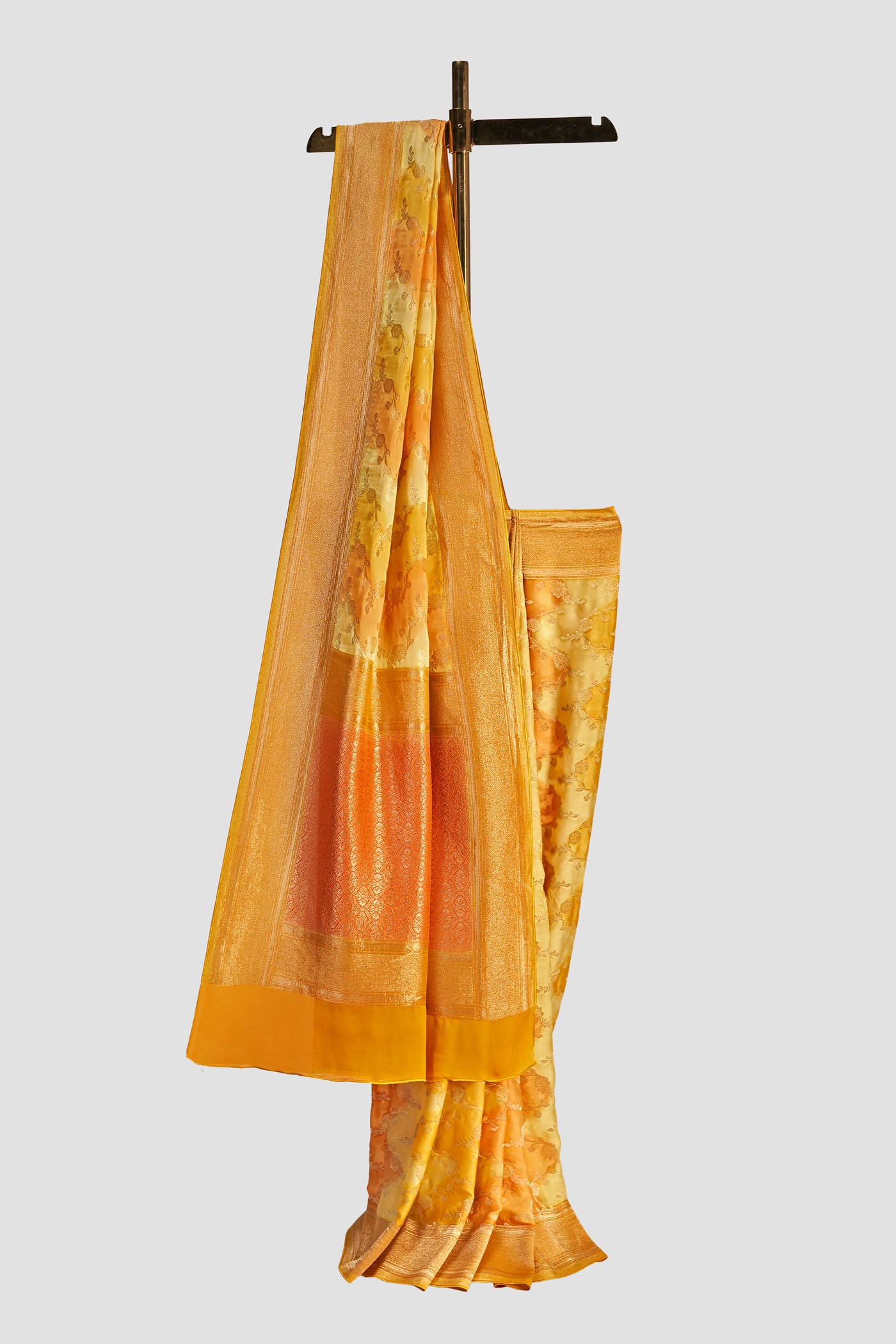 Stunning Yellow Satin Floral Jacquard Saree