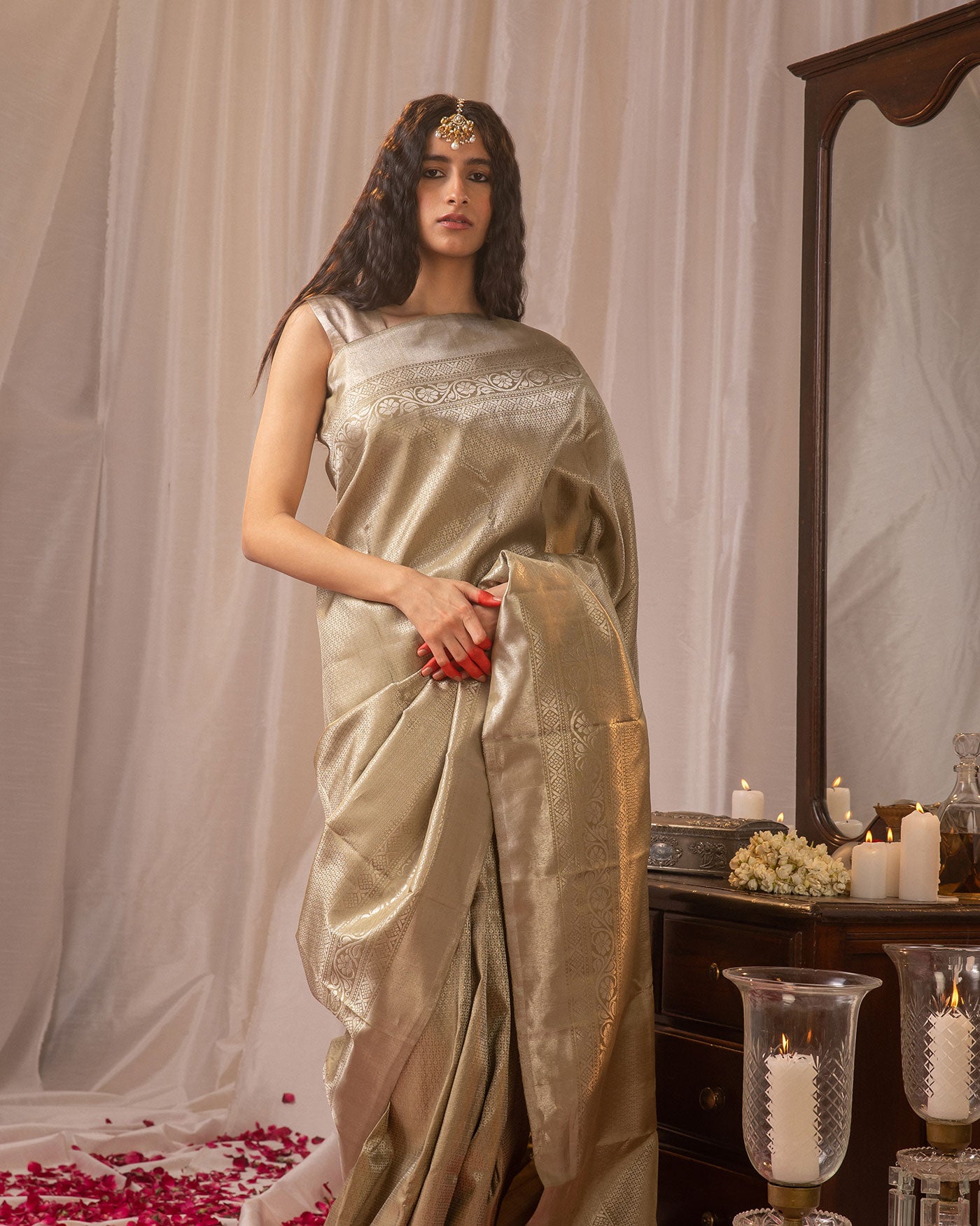 BEIGE SILK KANCHIPURAM SAREE Binal Patel