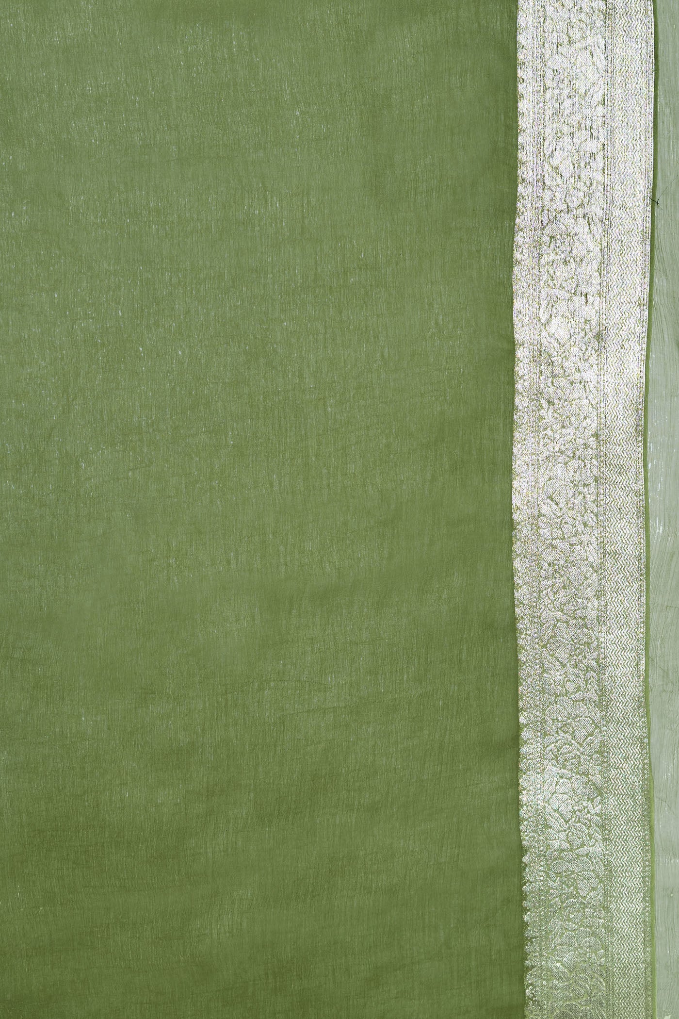 Olive Chiffon Brocade Saree With Tree Of Life Pattern