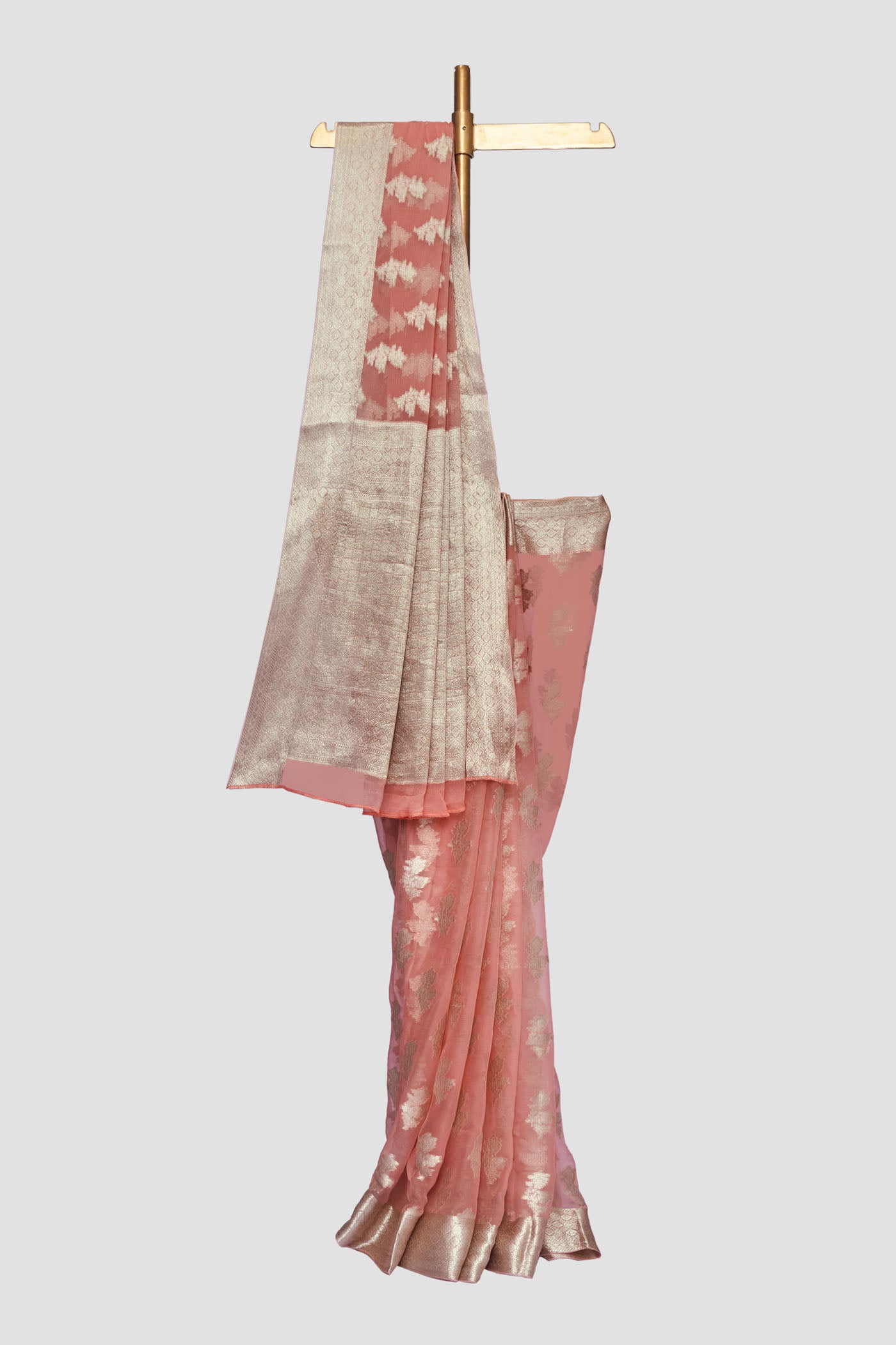 Pink Geometrical Chiffon Saree With Border