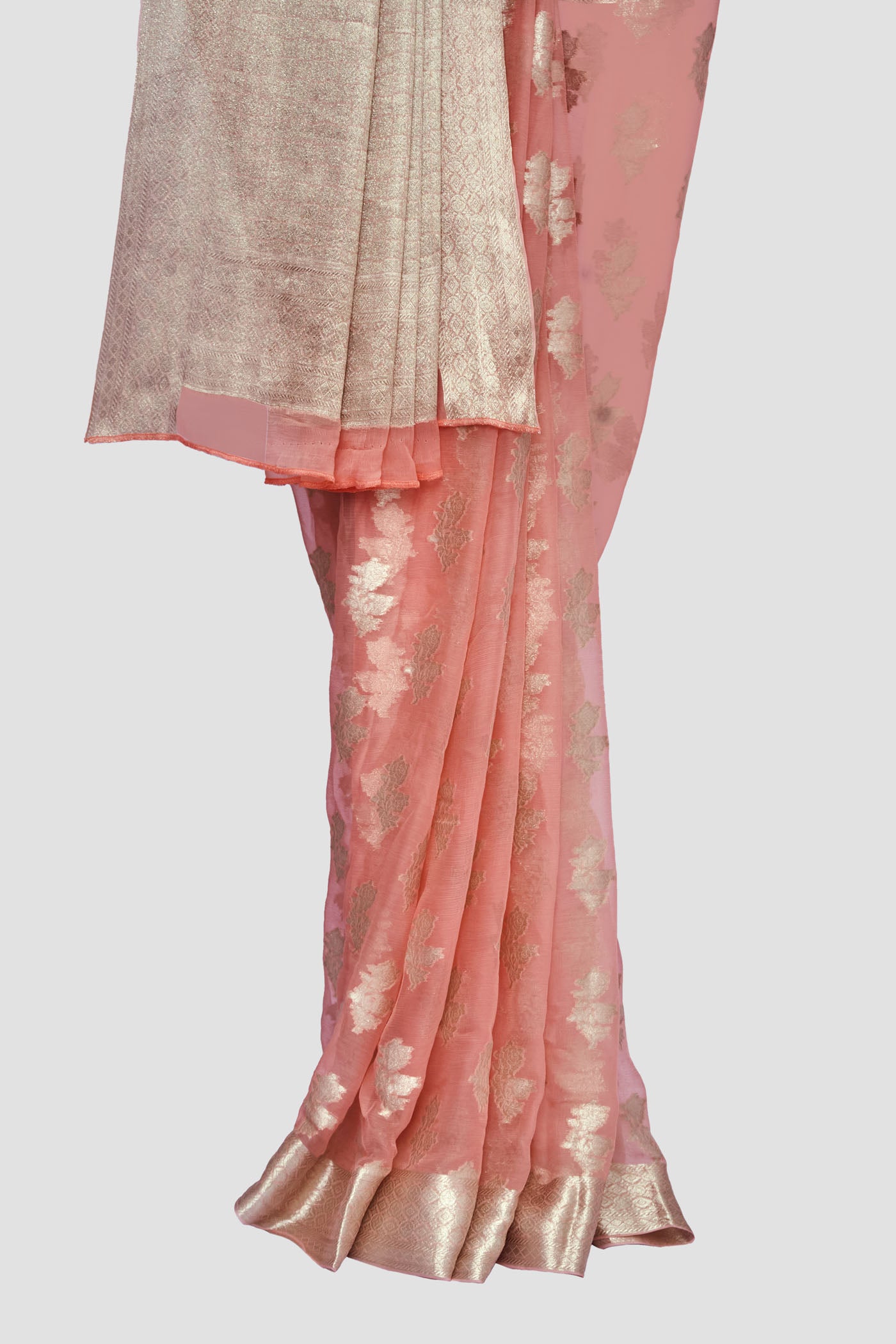 Pink Geometrical Chiffon Saree With Border