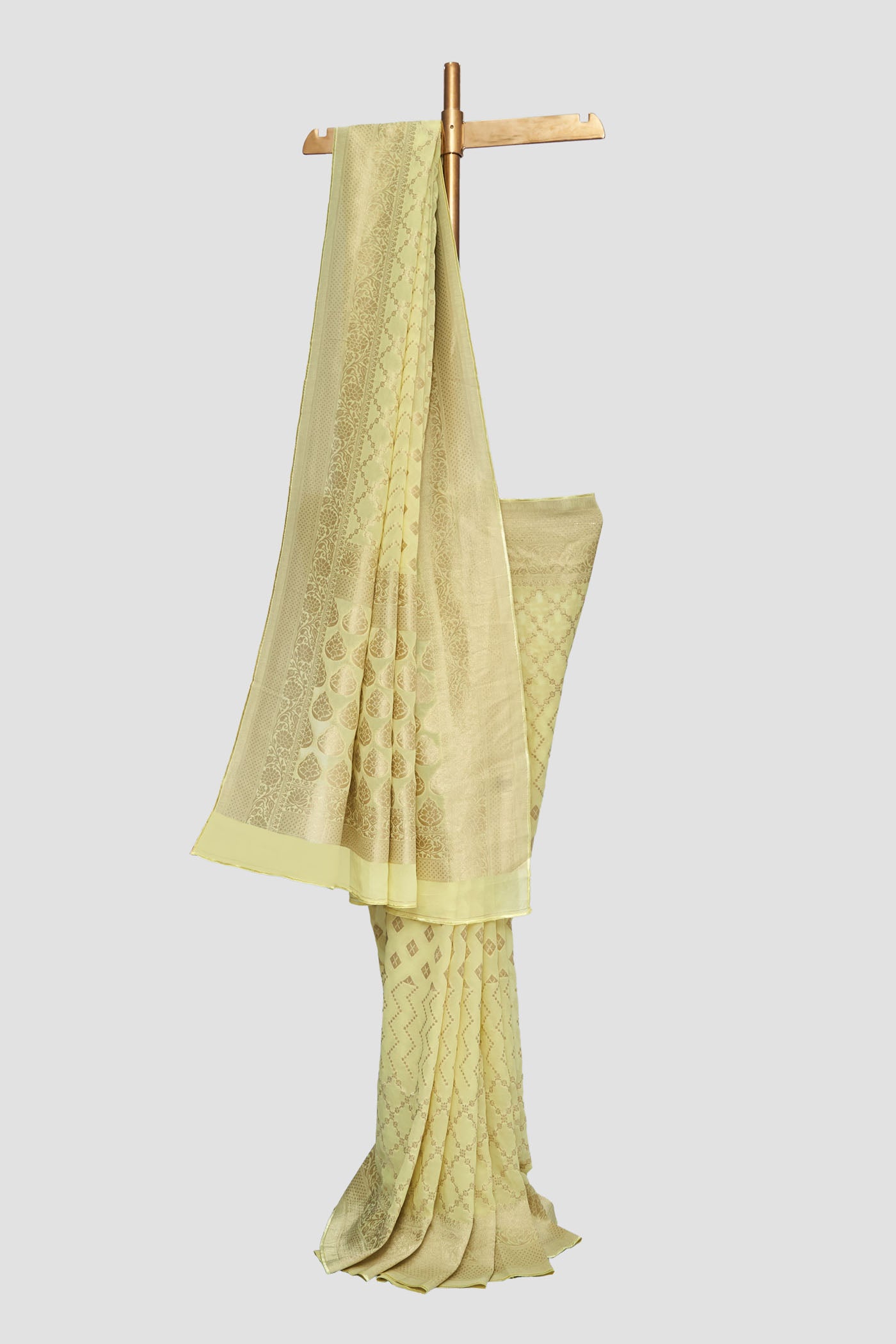 Georgette Brocade Saree With Chowkdi Motif