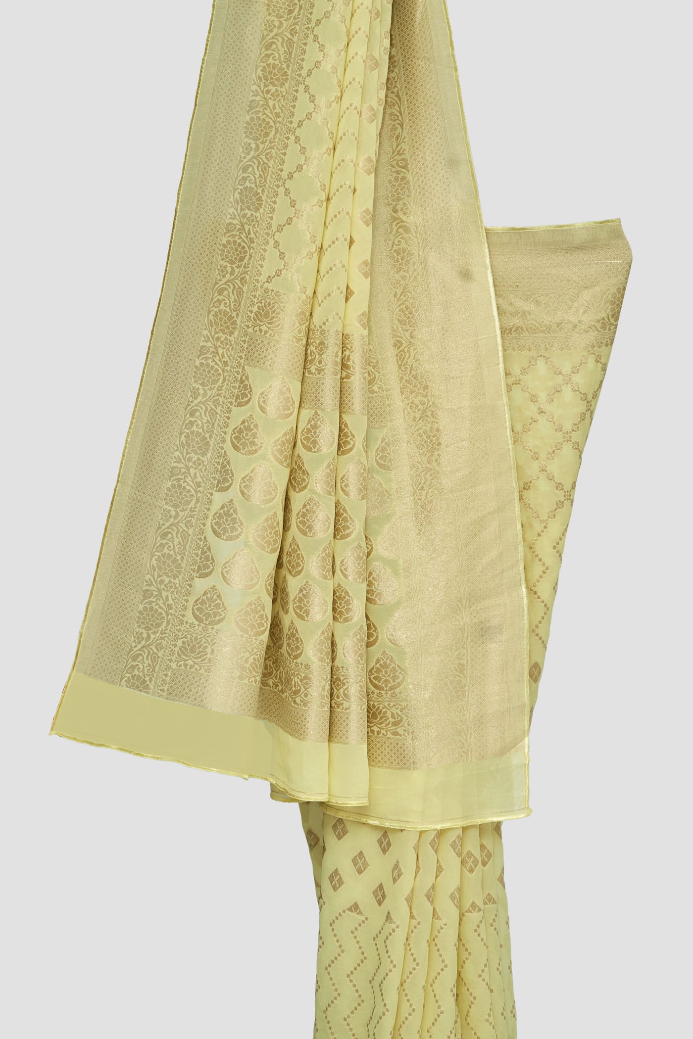 Georgette Brocade Saree With Chowkdi Motif