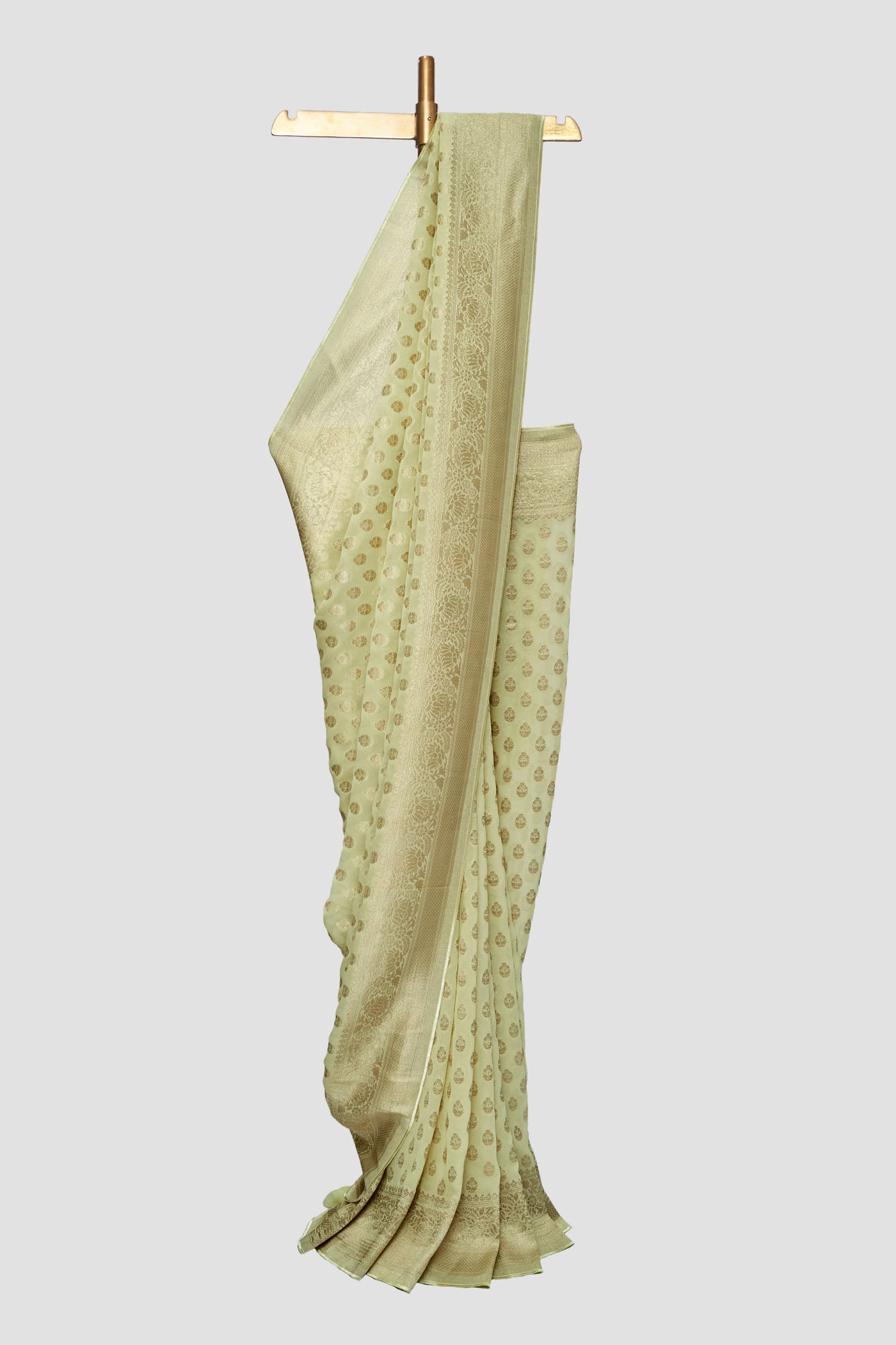 Light Yellow Georgette Saree With Jhallar