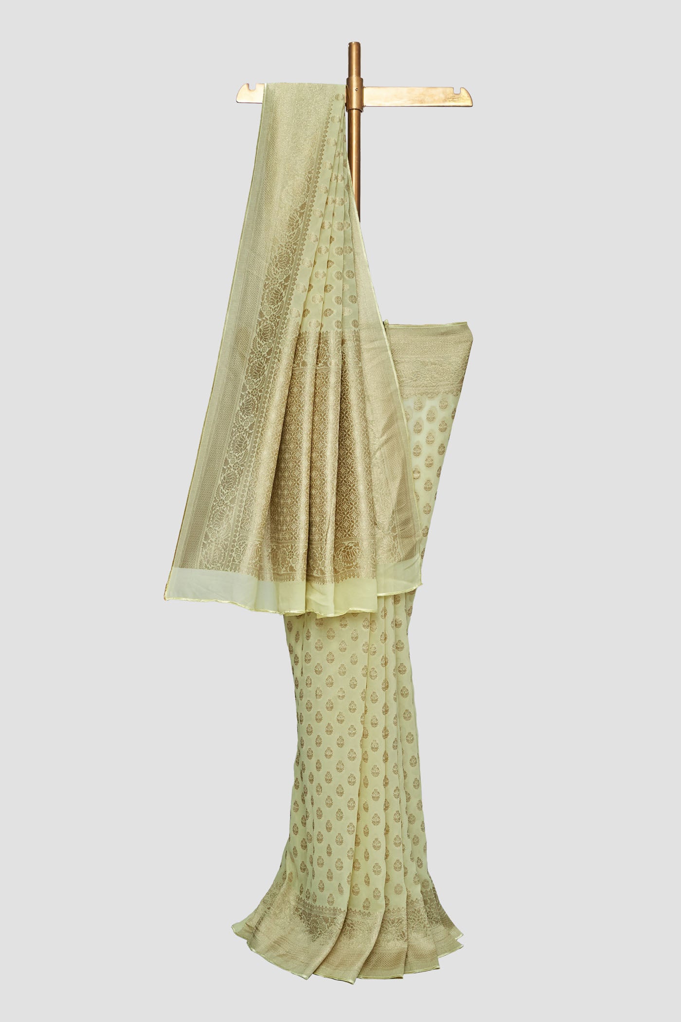 Light Yellow Georgette Saree With Jhallar