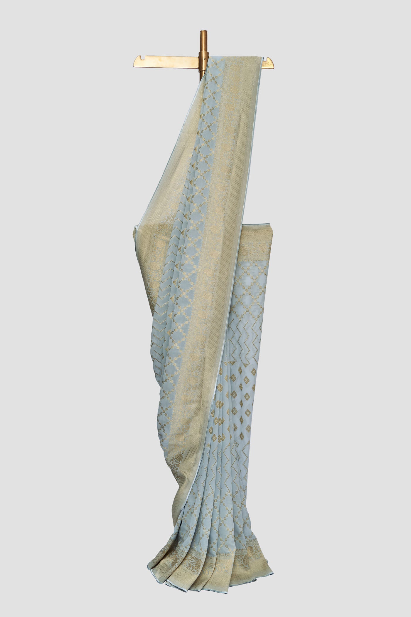 Pastel Blue Geometric Pattern Jaal Georgette Saree