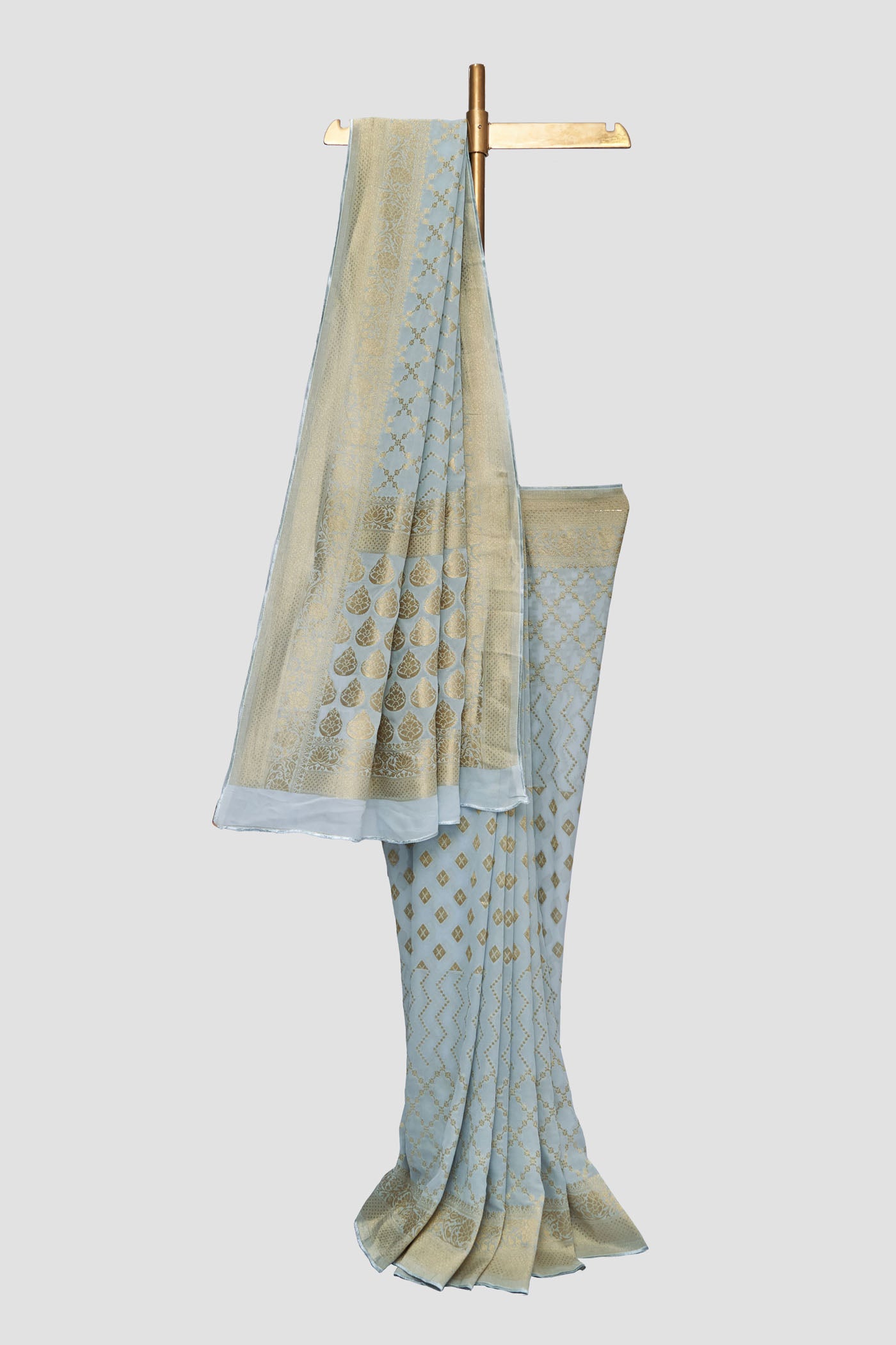 Pastel Blue Geometric Pattern Jaal Georgette Saree