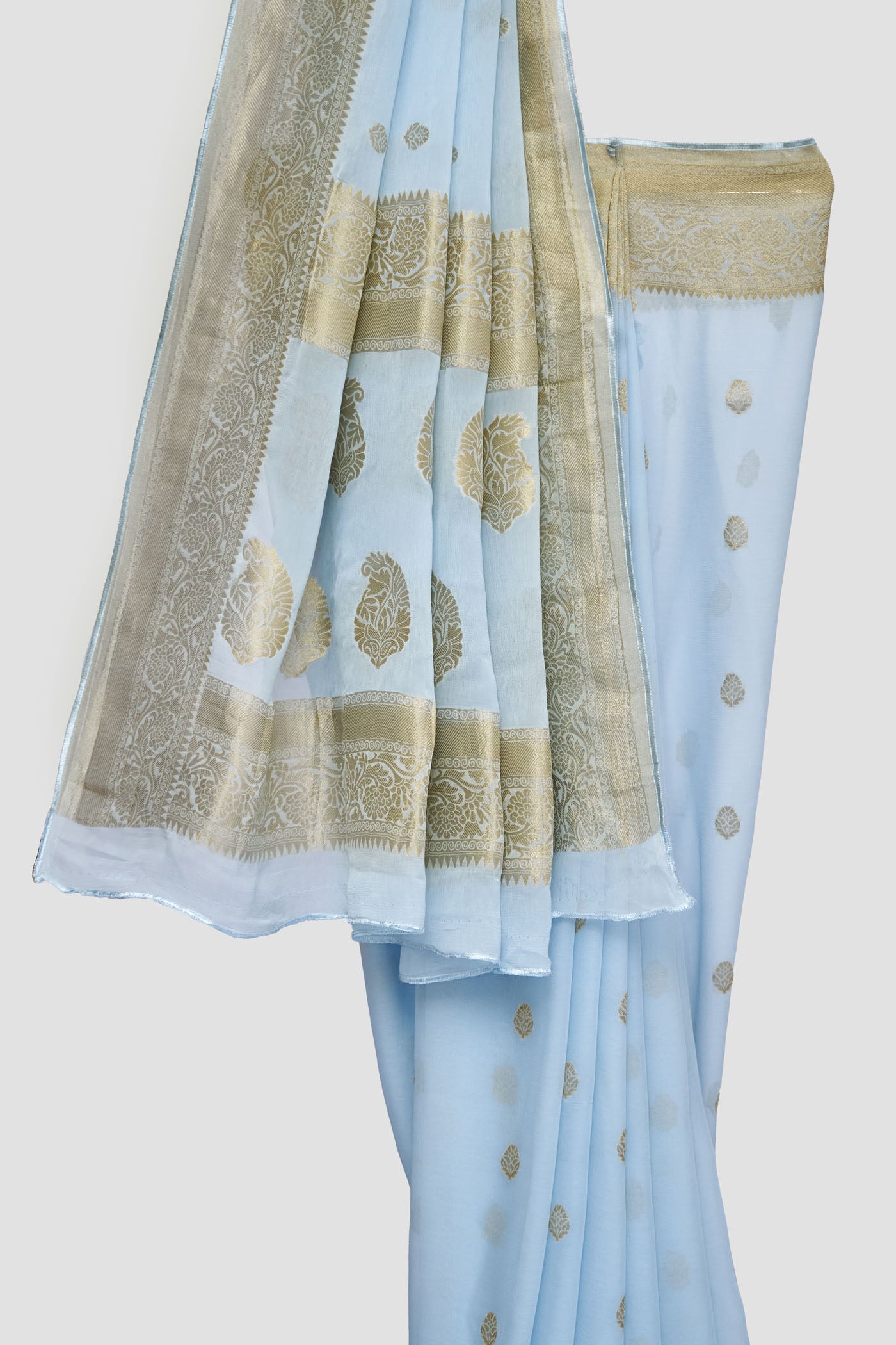 Modern Leaf Print Georgette Brocade Saree