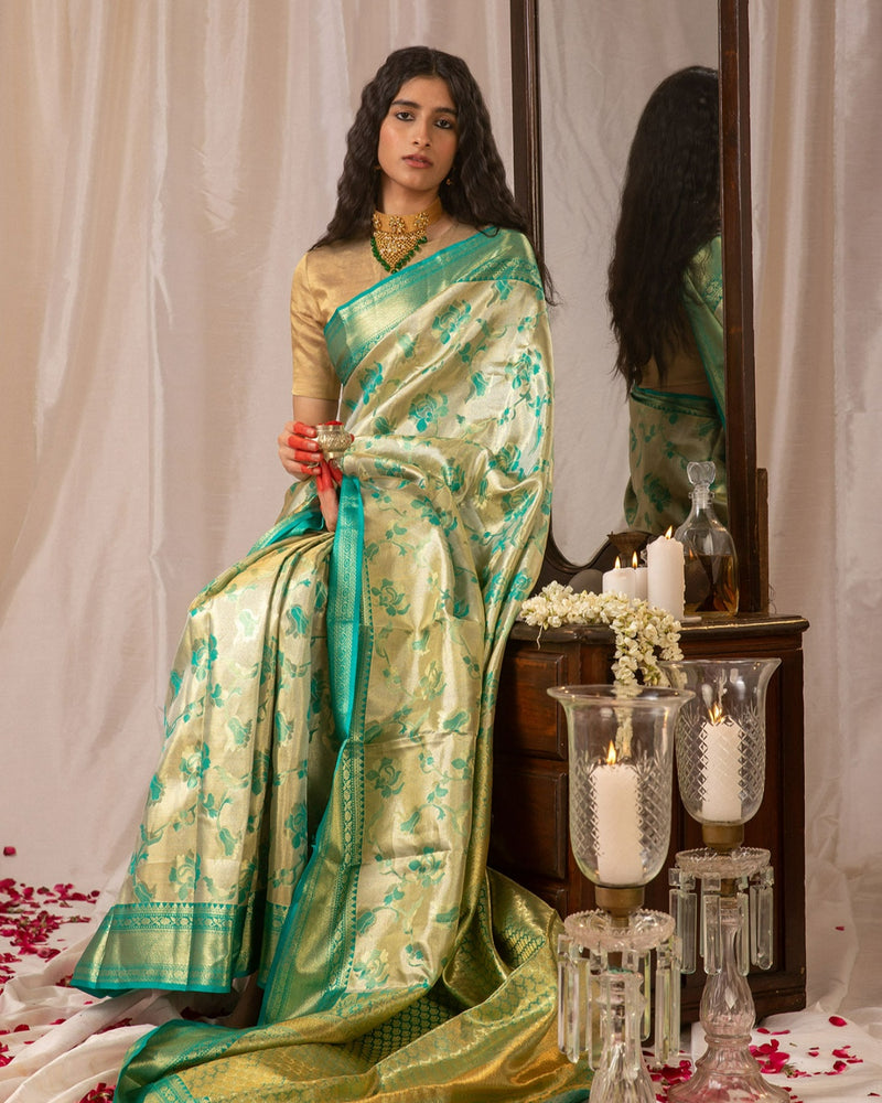Emerald Floral Silk Saree