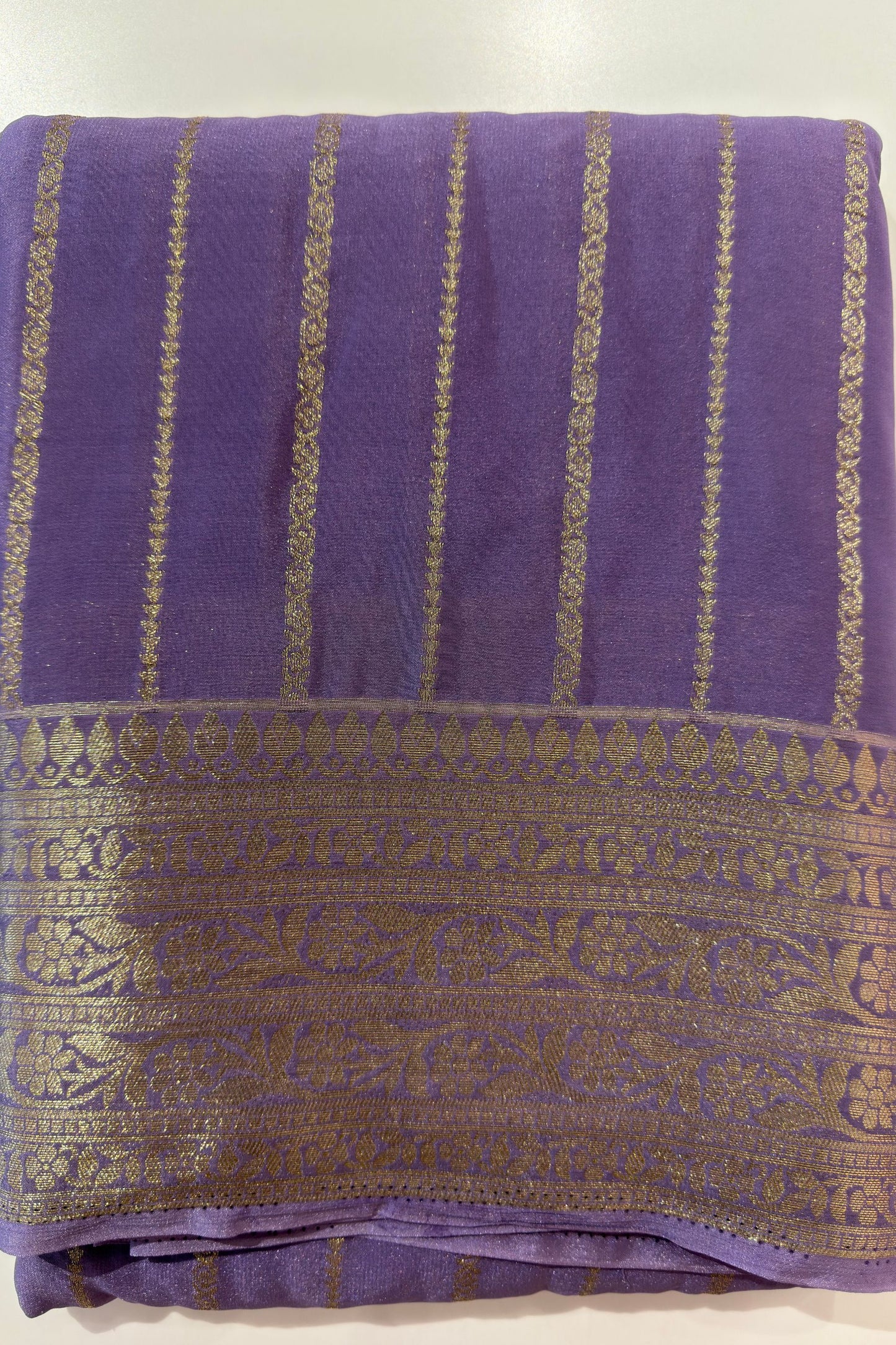 Navy blue crepe saree with stripes