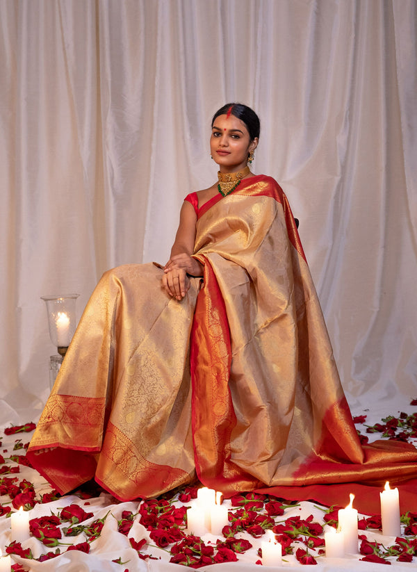 champagne Kanchipuram silk saree
