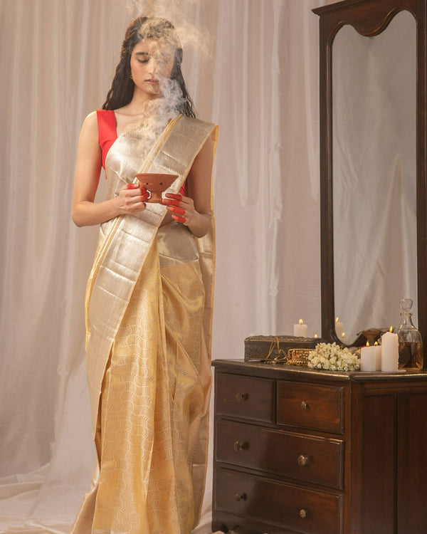 Ivory Silk Kanchipuram Saree