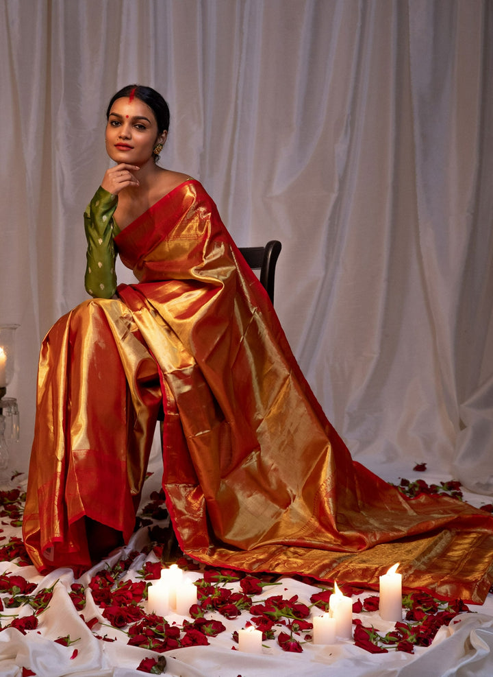 Red Silk Tissue Saree