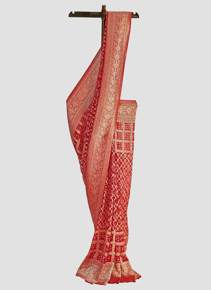 EXQUISITE RED GEORGETTE BANDHANI SAREE
