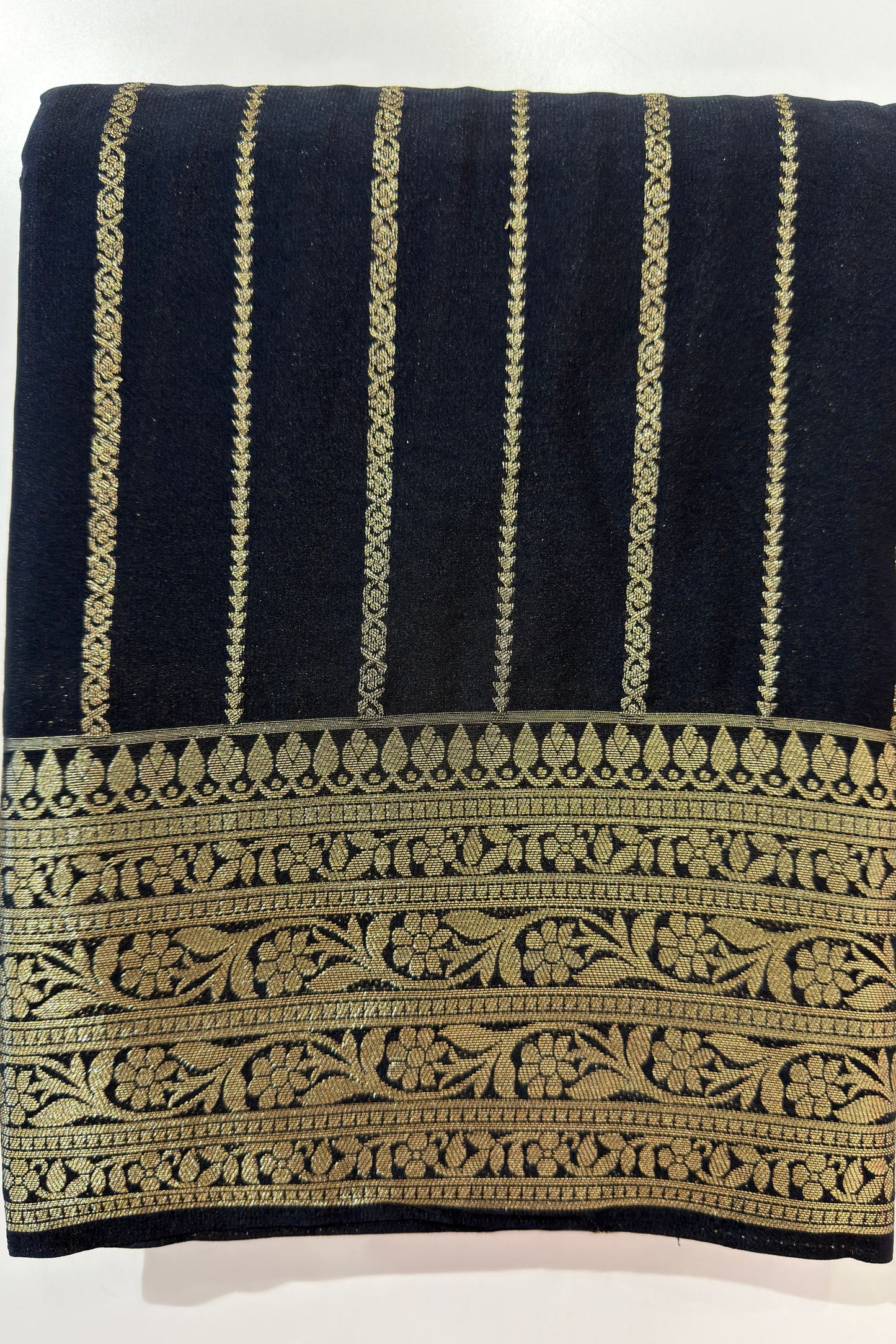 Navy blue crepe saree with stripes