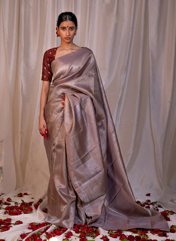 grey Kanchipuram silk saree