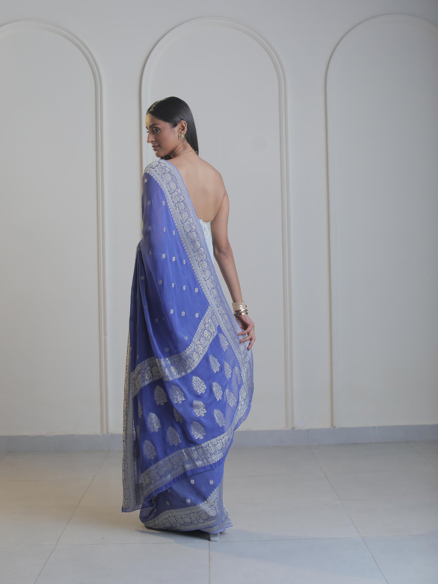 SARANG- BLUE SATIN SAREE