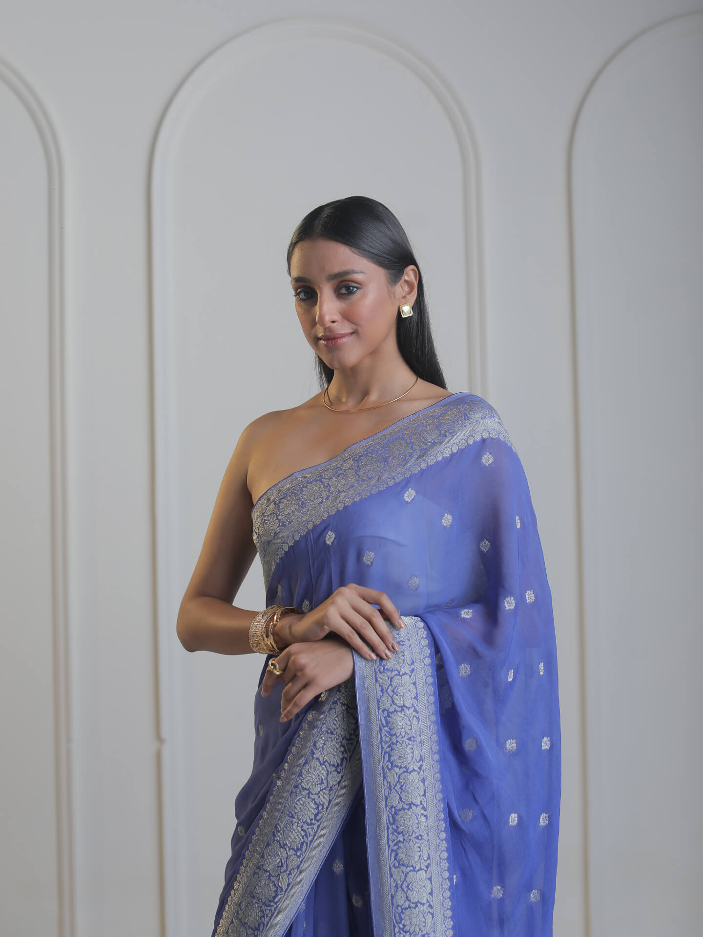 SARANG- BLUE SATIN SAREE
