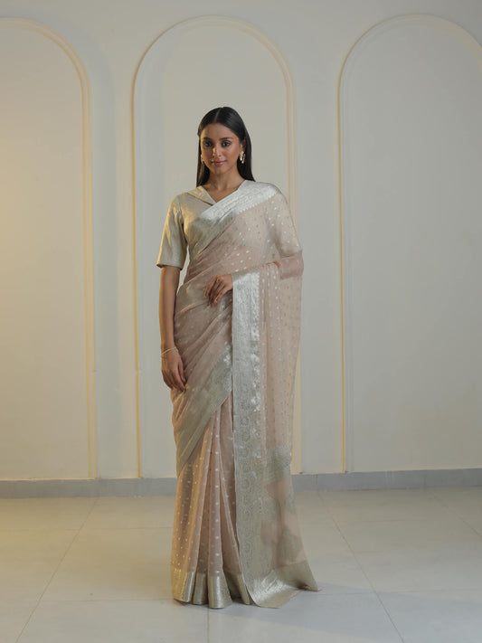 MANORAMA- SILVER CHIFFON SAREE