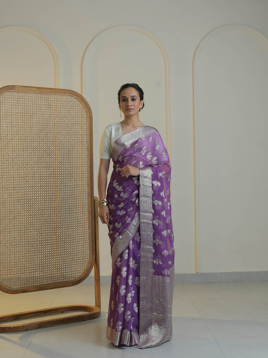 ZIBA- PURPLE CHIFFON SAREE