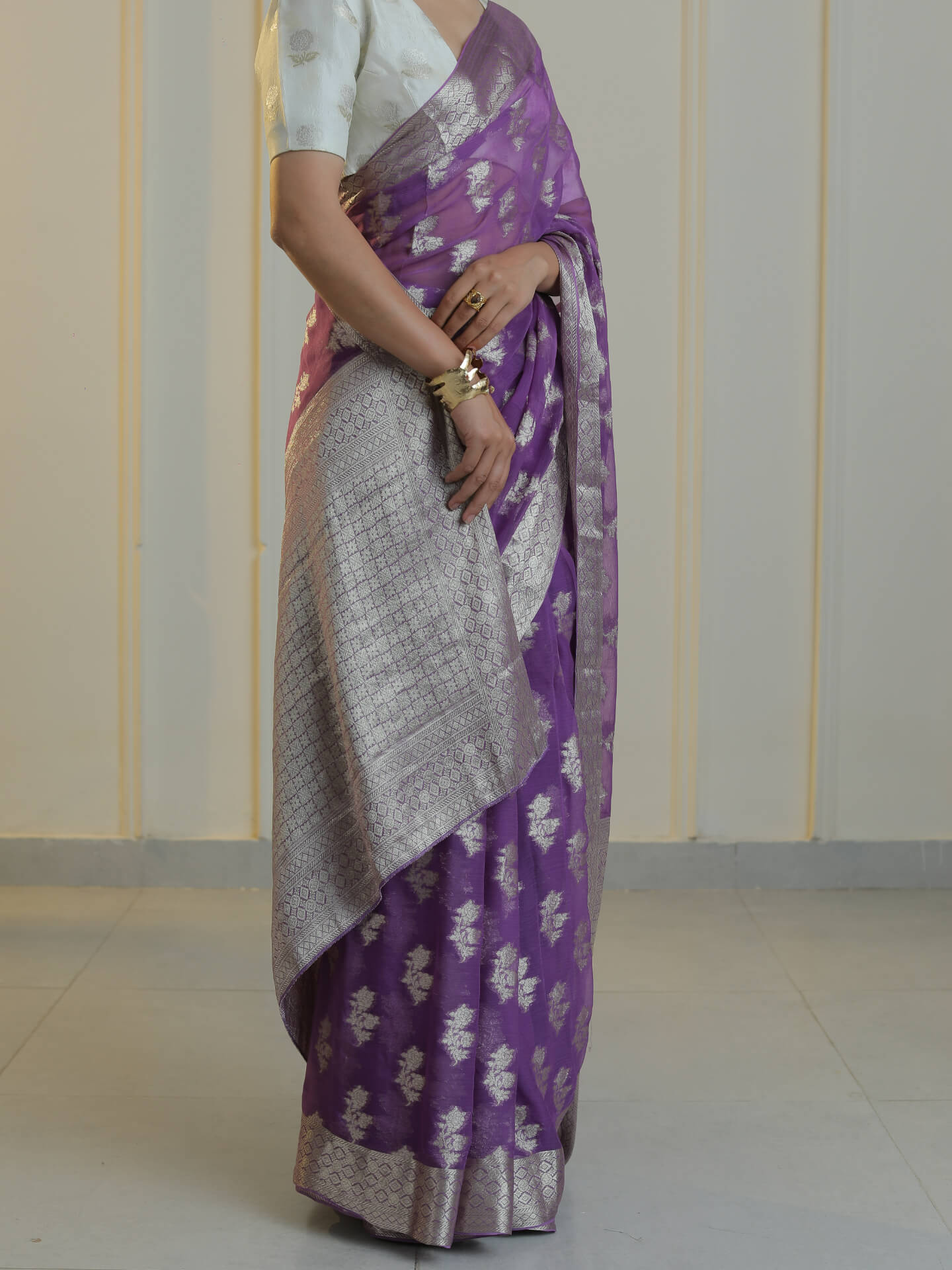 ZIBA- PURPLE CHIFFON SAREE