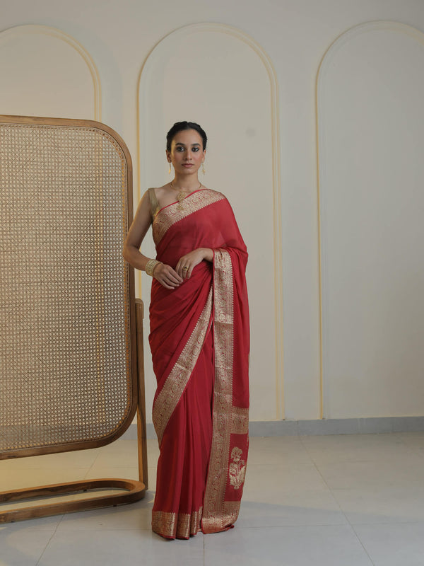 Maroon Red Chiffon Saree