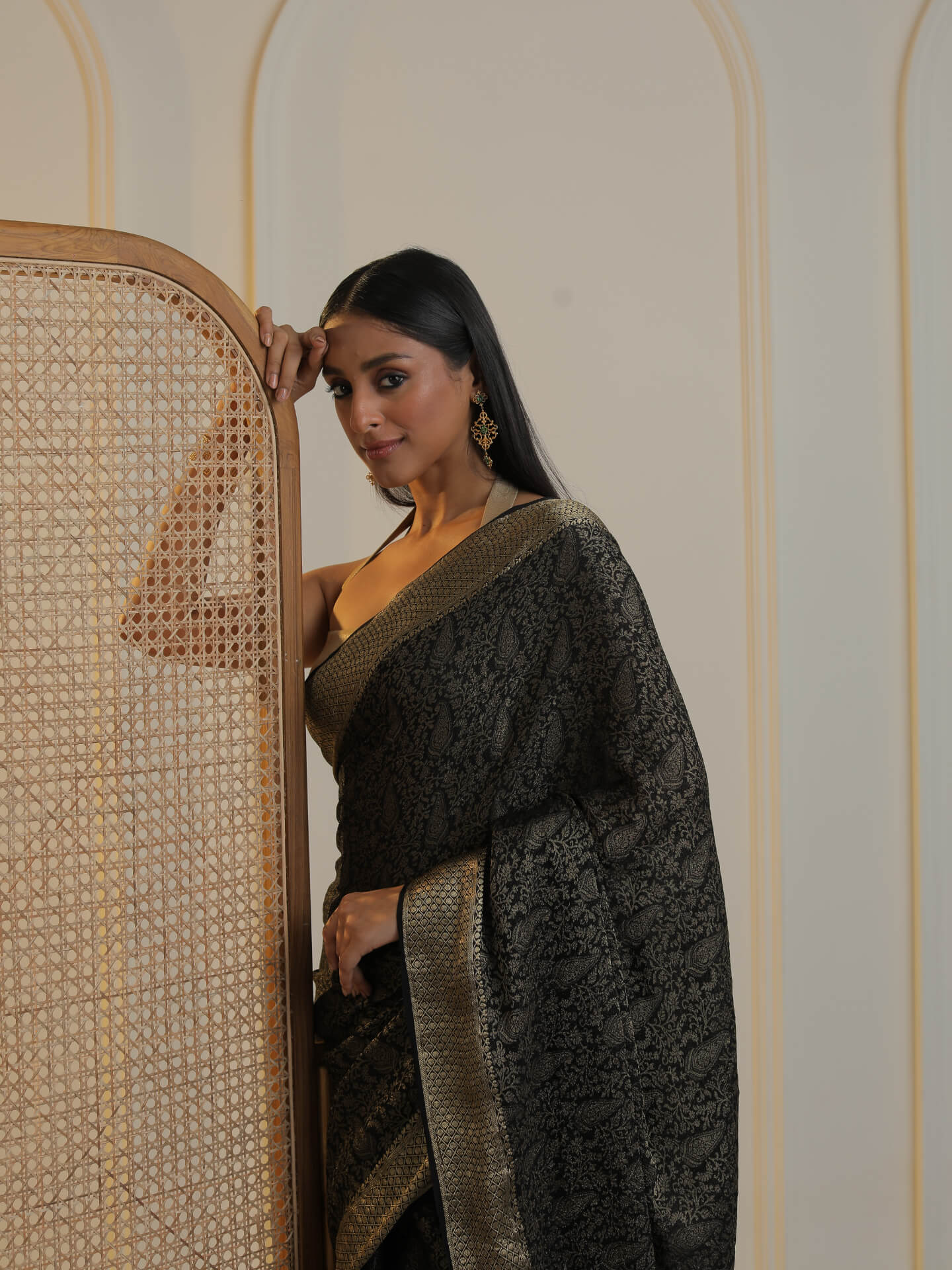 SIYAH - BLACK SATIN CREPE SAREE
